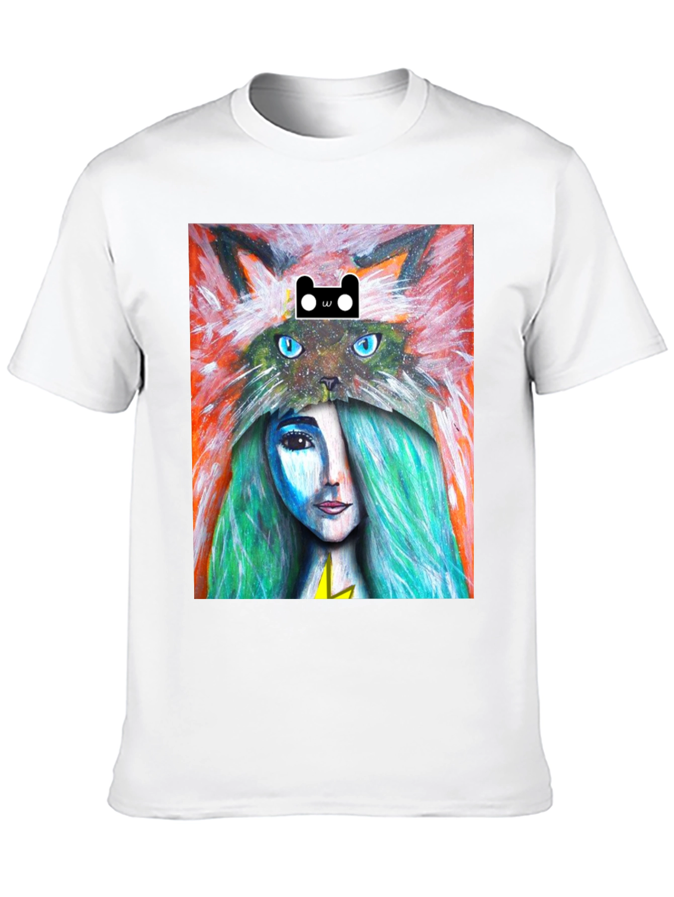 Artistic T-Shirt with Cat and Woman Design