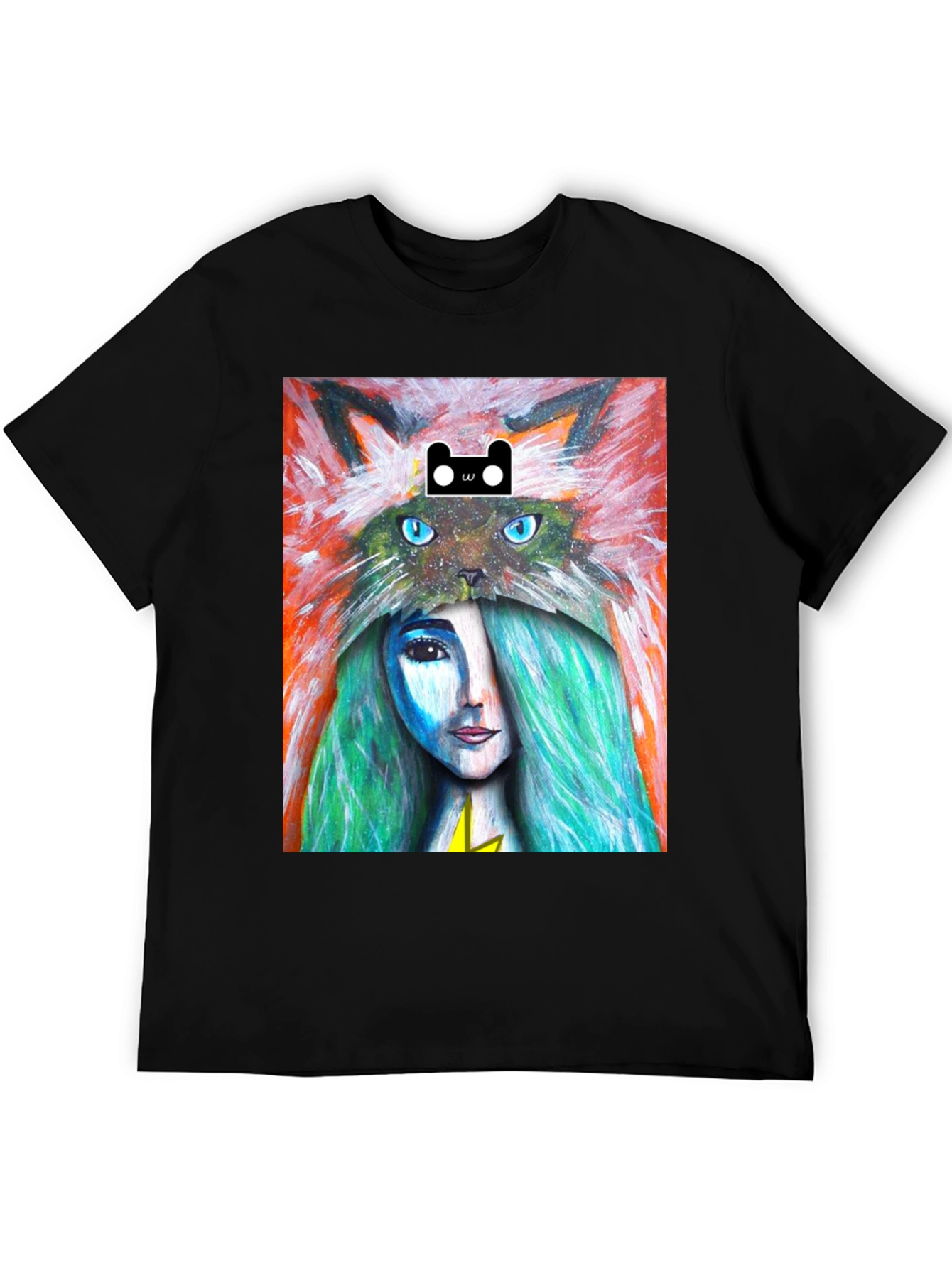 Artistic T-Shirt with Cat and Woman Design
