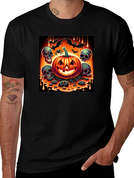 Halloween Pumpkin & Skulls Graphic T-Shirt