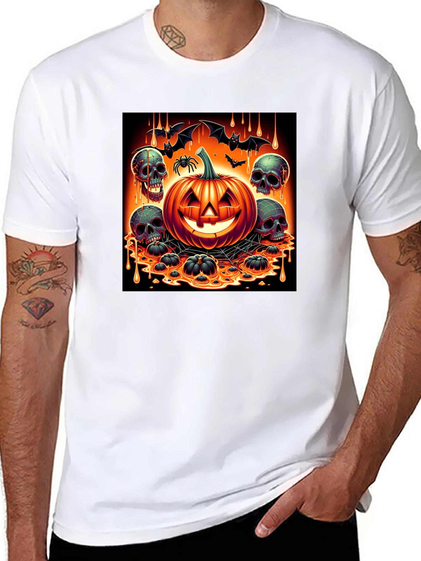 Halloween Pumpkin & Skulls Graphic T-Shirt