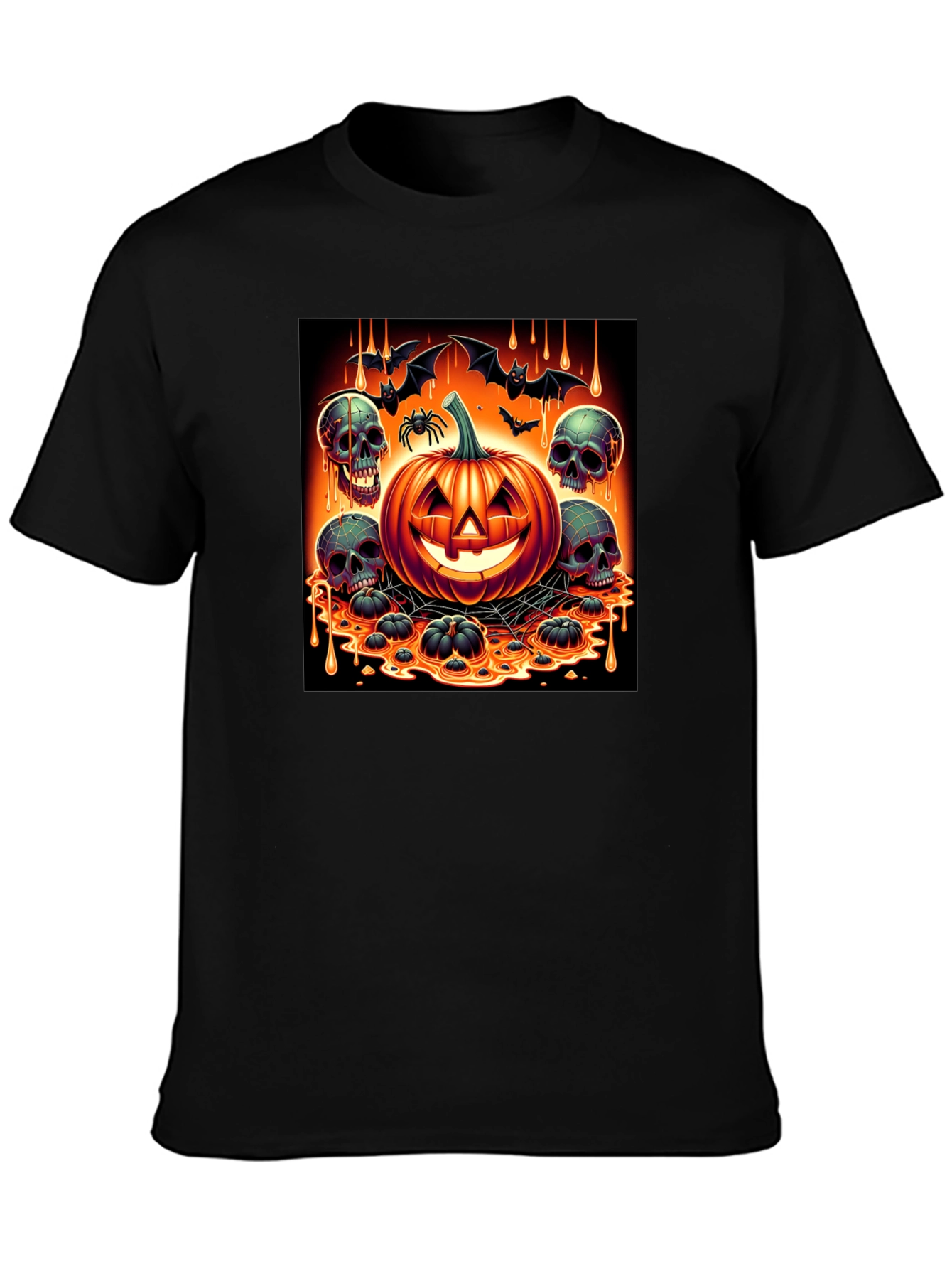 Halloween Pumpkin & Skulls Graphic T-Shirt
