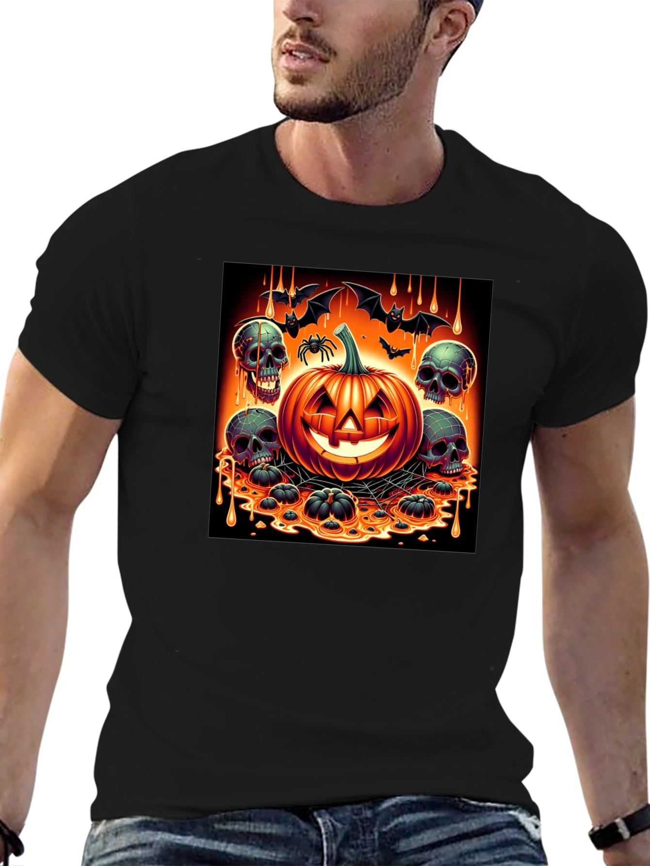 Halloween Pumpkin & Skulls Graphic T-Shirt