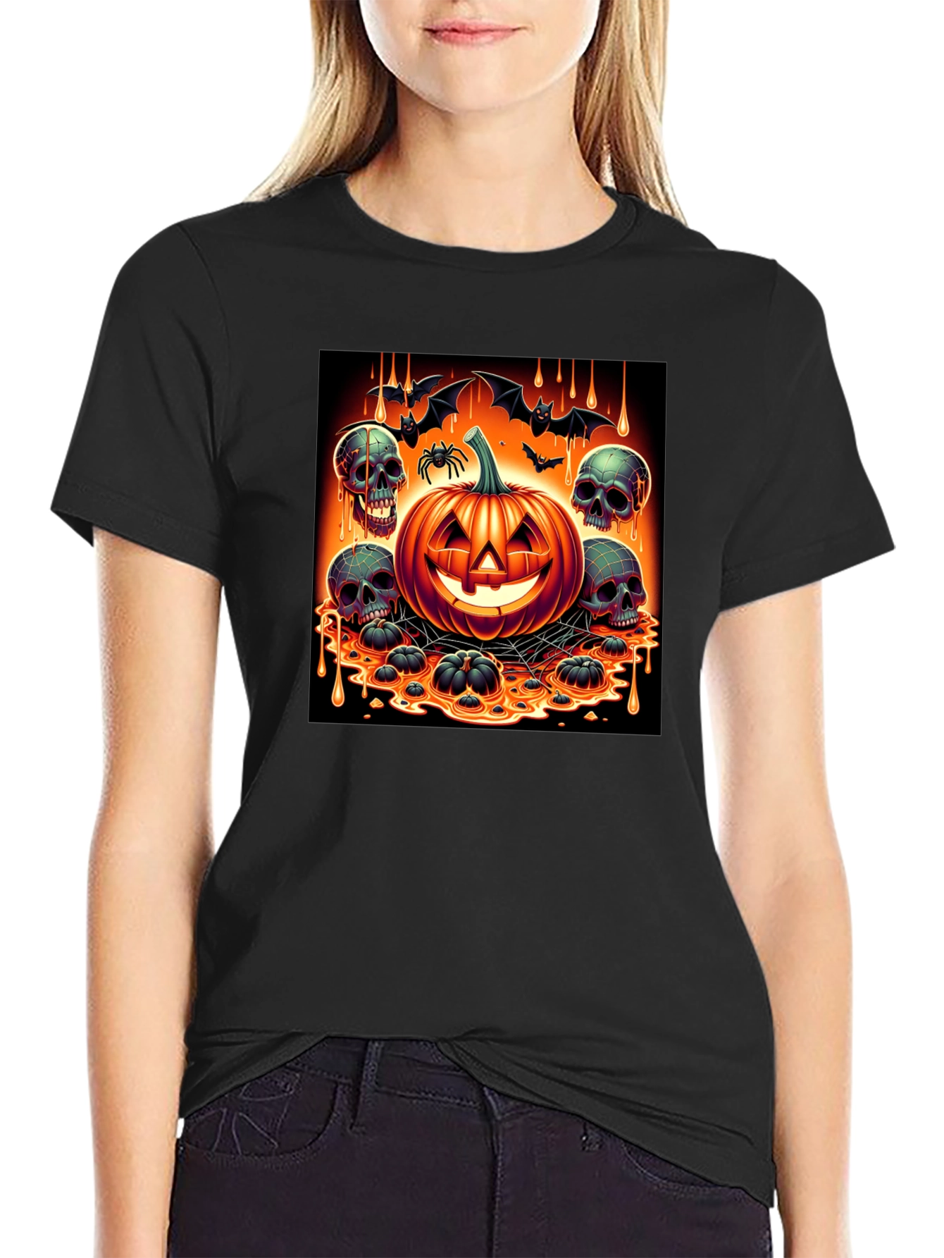 Halloween Pumpkin & Skulls Graphic T-Shirt
