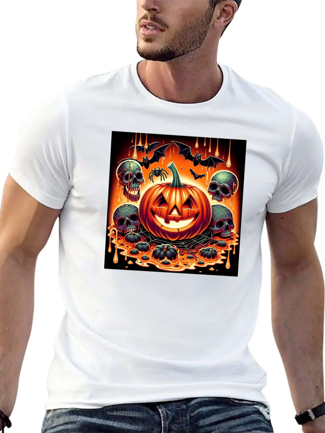 Halloween Pumpkin & Skulls Graphic T-Shirt