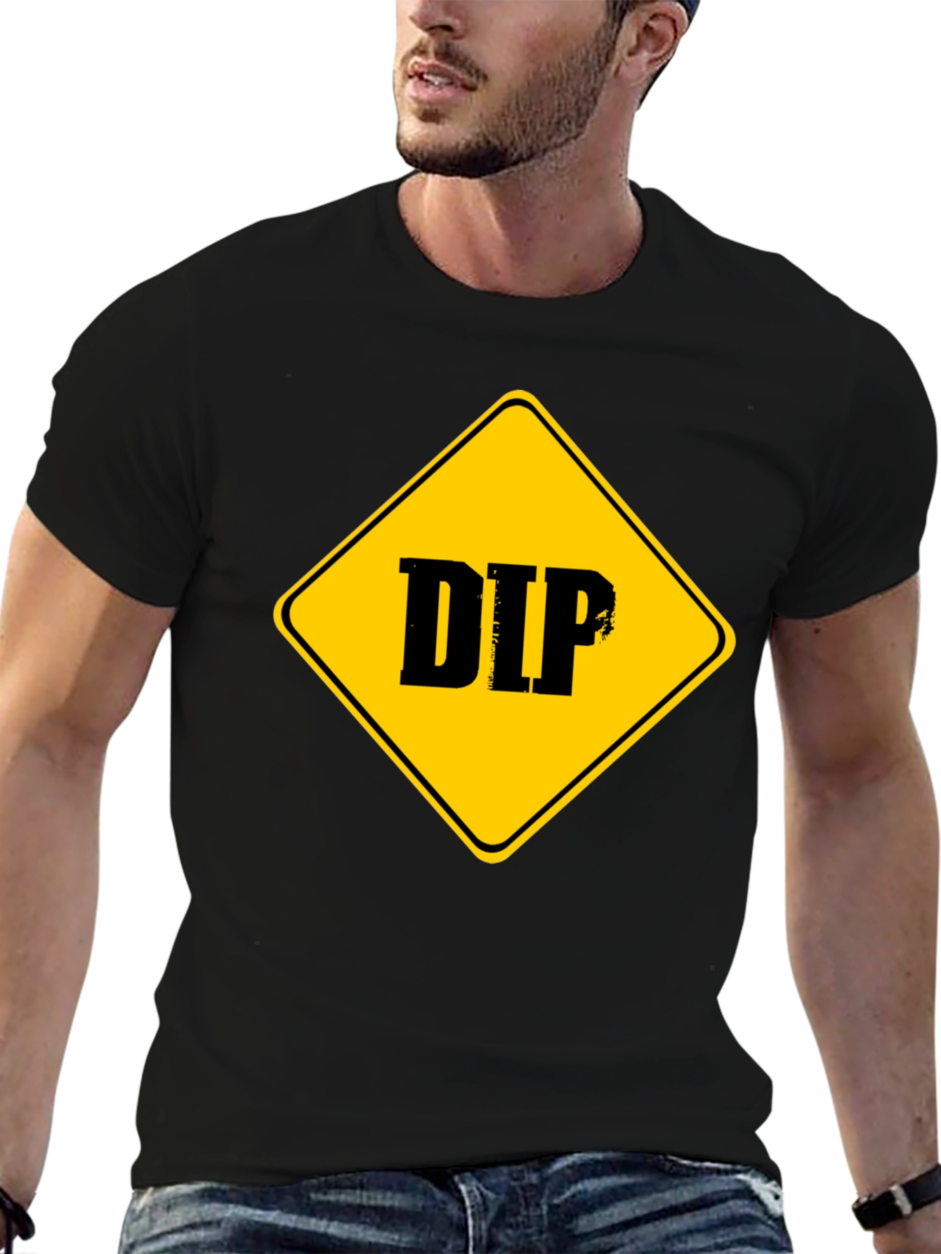 DIP Caution Sign Graphic Tee - Black Cotton T-Shirt