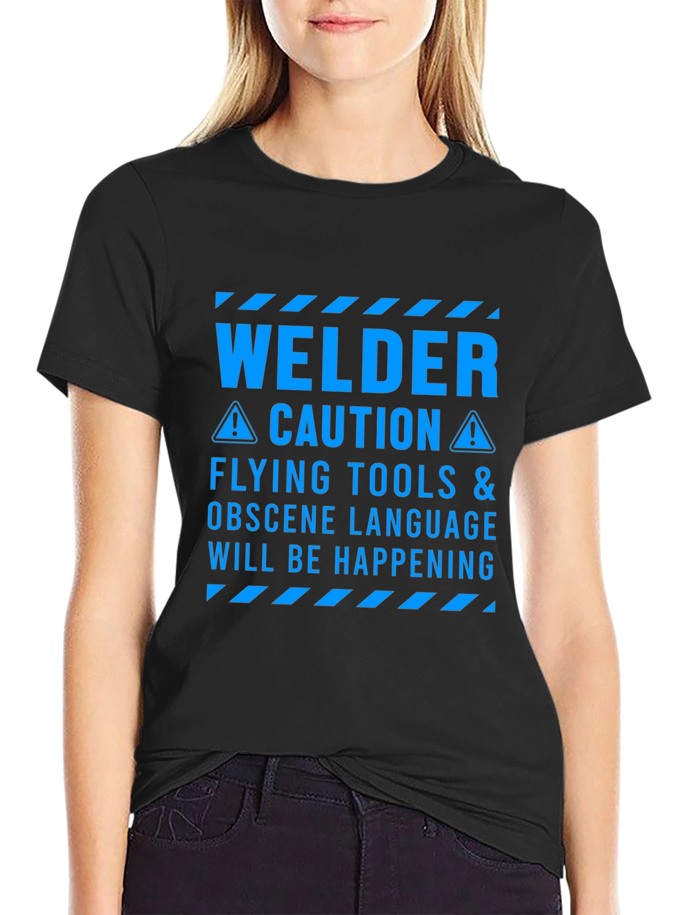 Welder Caution T-Shirt - Flying Tools & Obscene Language