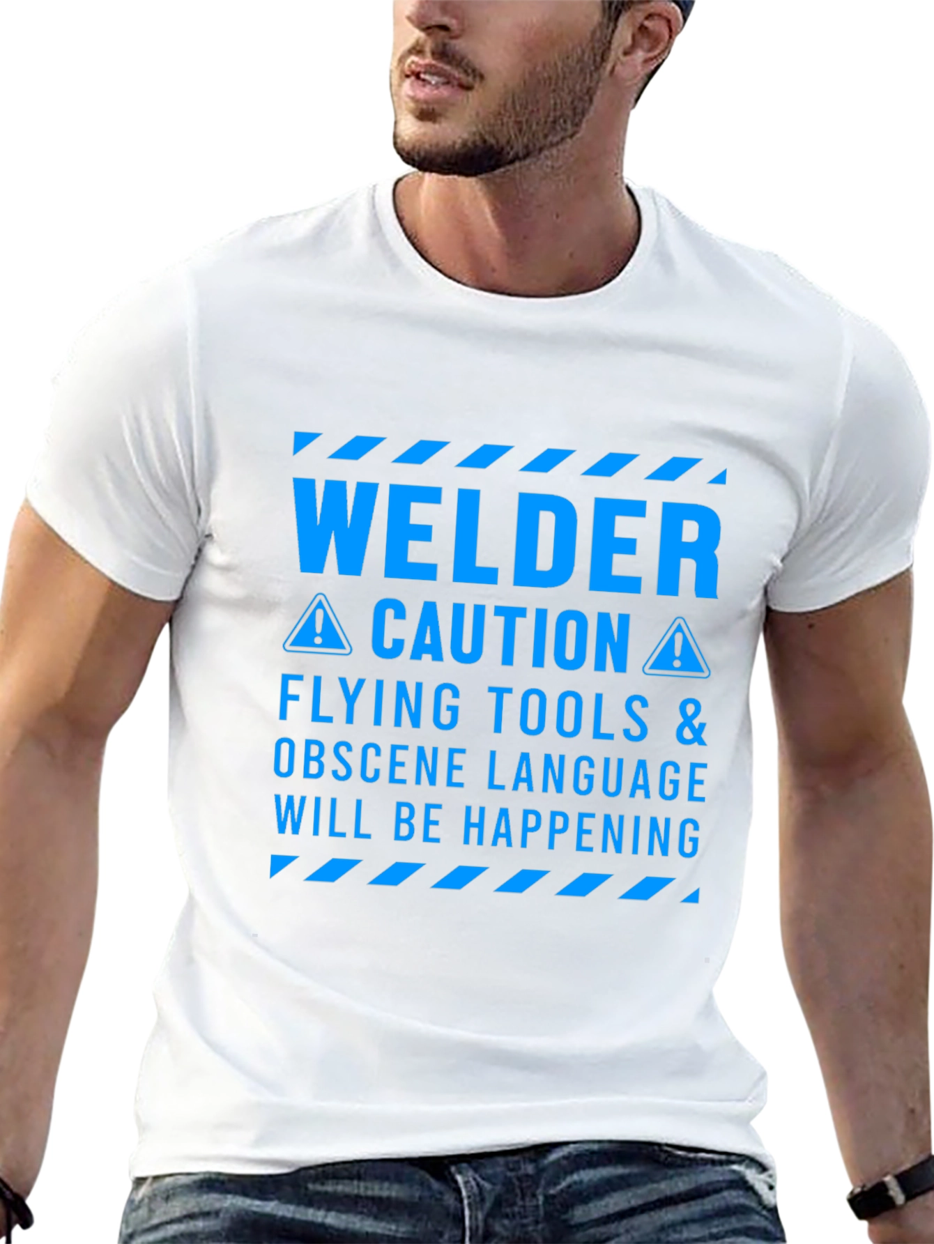 Welder Caution T-Shirt - Flying Tools & Obscene Language