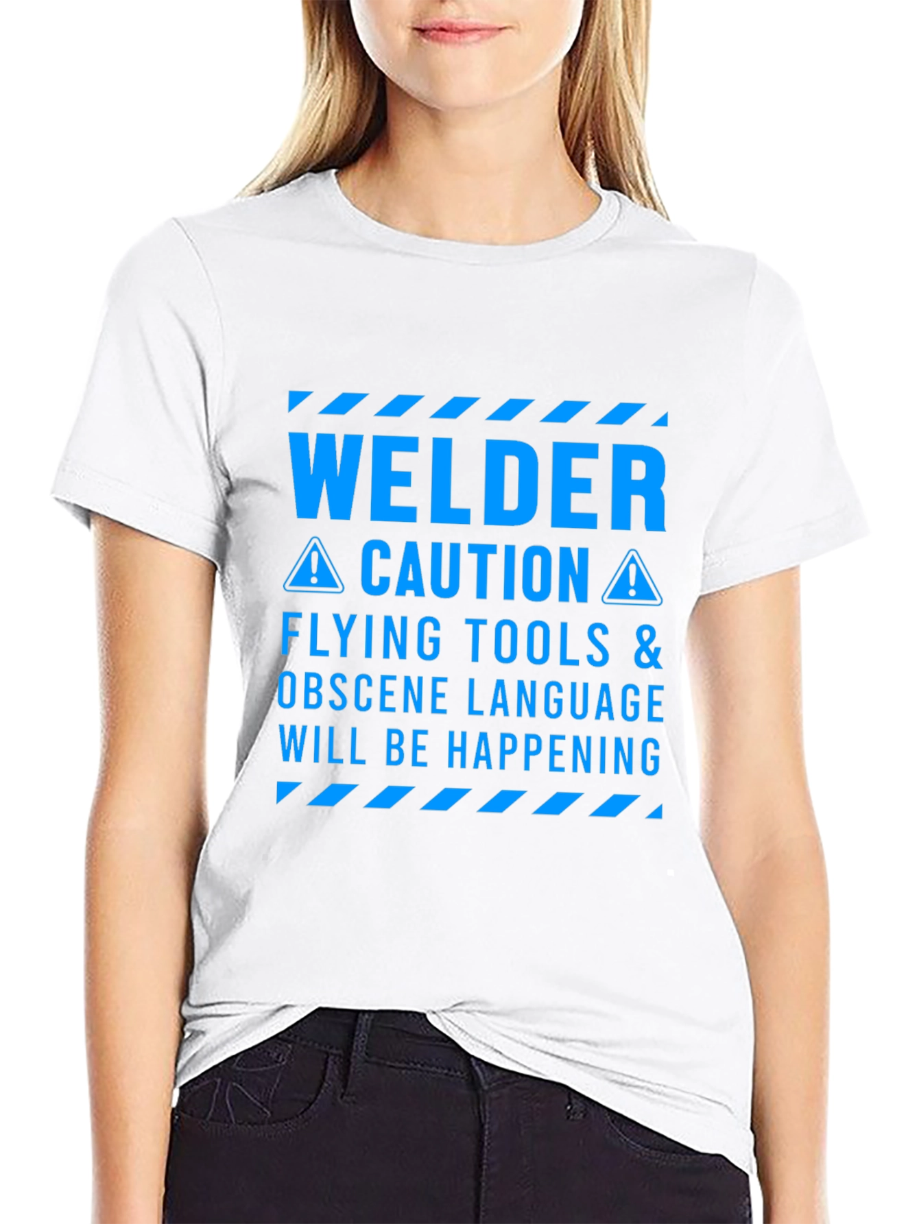 Welder Caution T-Shirt - Flying Tools & Obscene Language