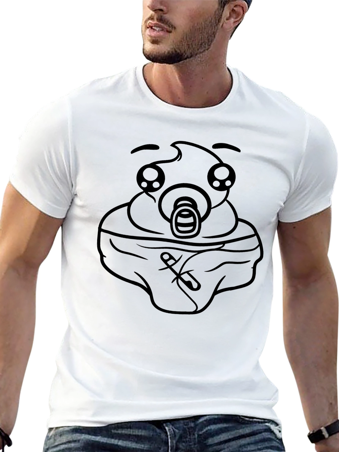 Humorous Baby Face Graphic Black T-Shirt
