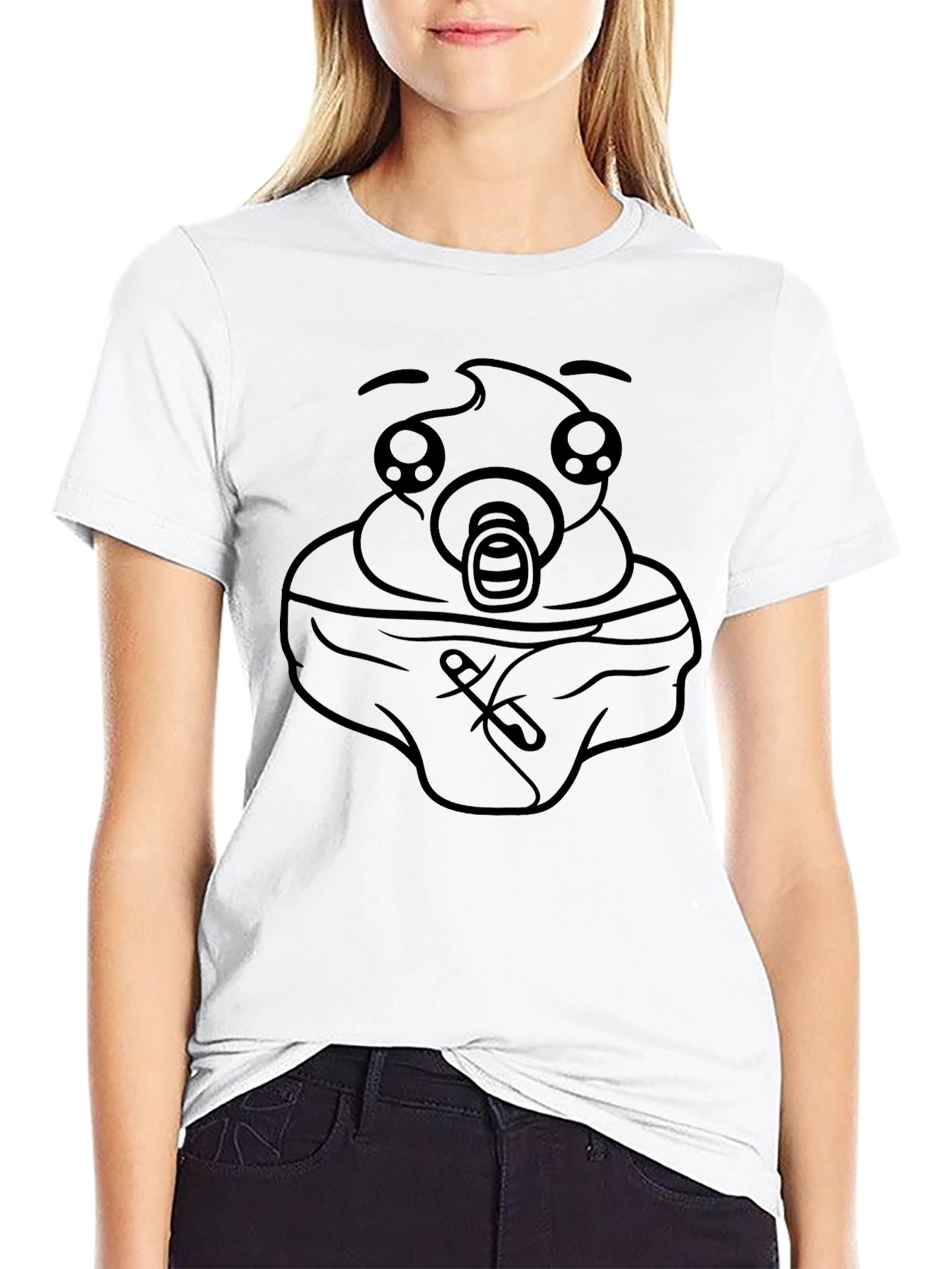 Humorous Baby Face Graphic Black T-Shirt