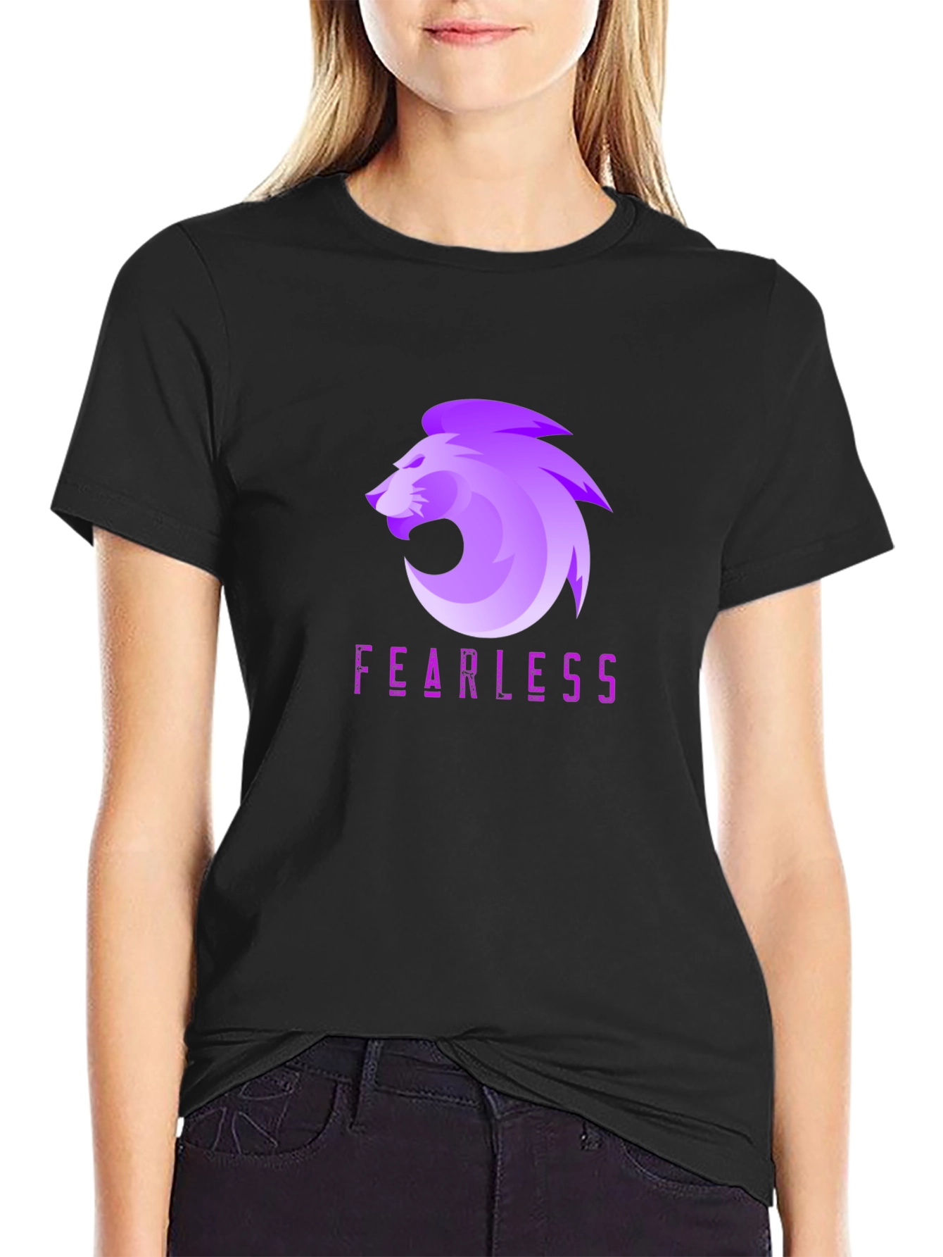 Fearless Lion Graphic Tee - Black Cotton Blend