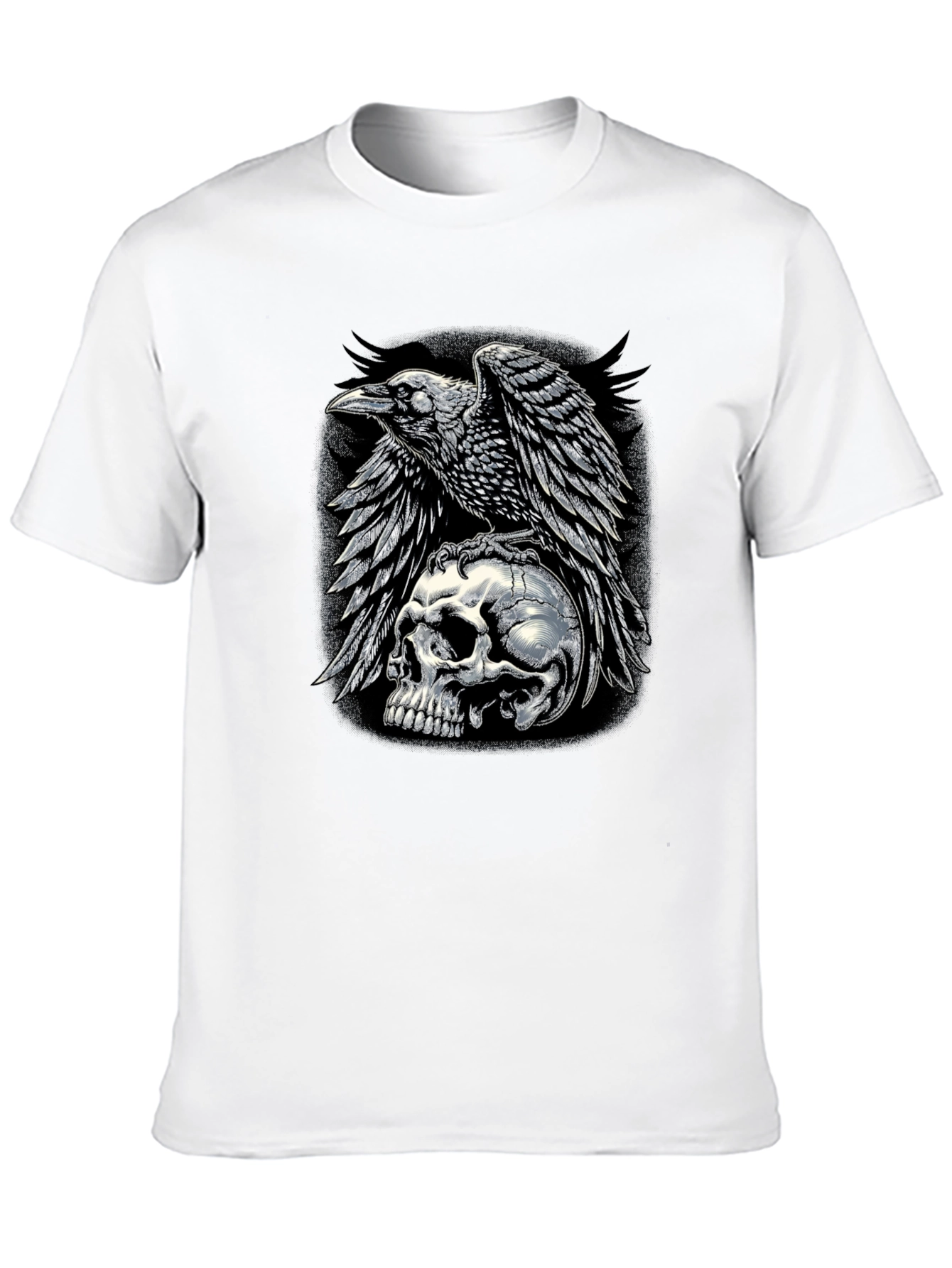 Raven Skull Graphic Tee - Dark Gothic Style T-Shirt