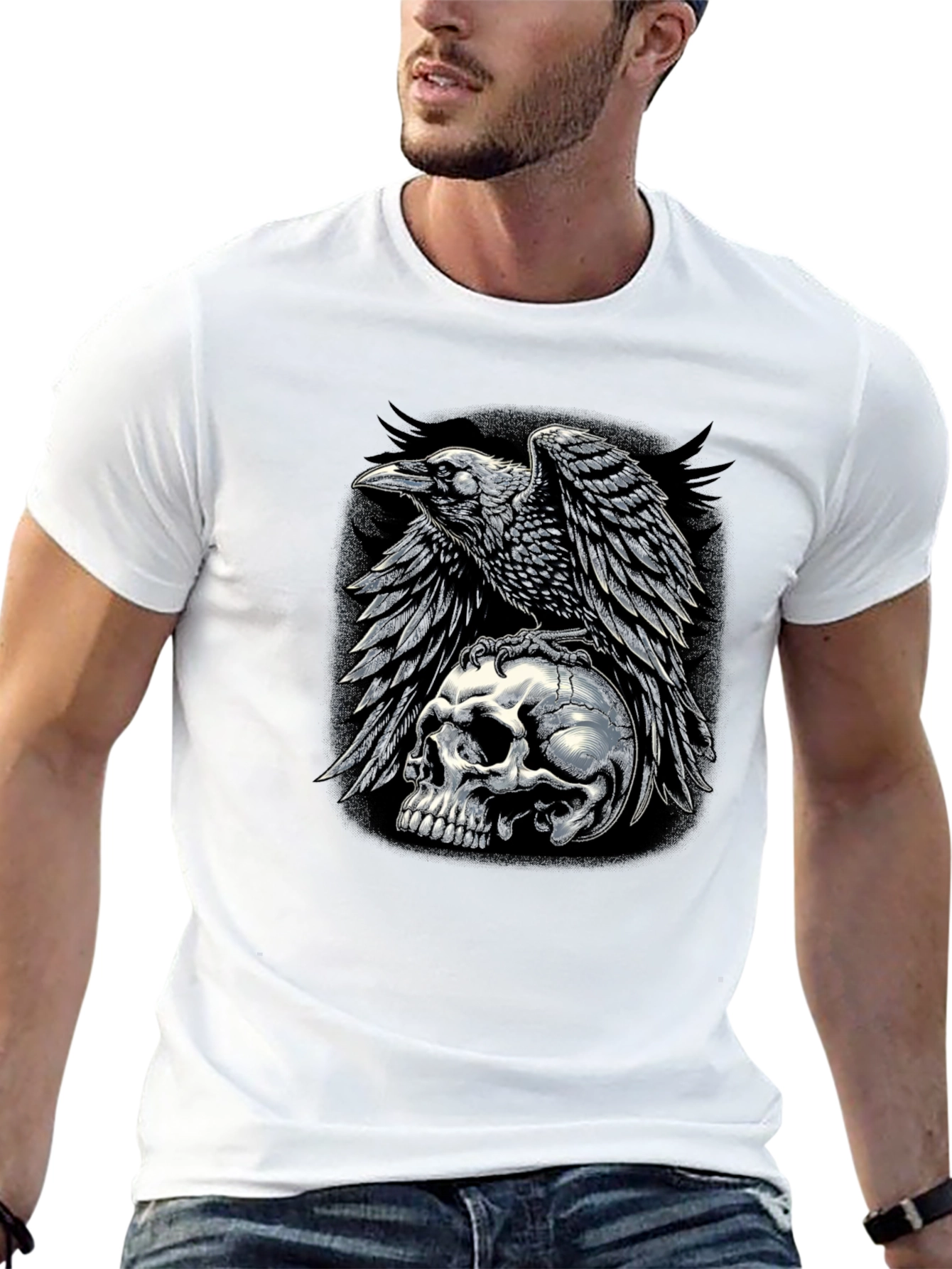 Raven Skull Graphic Tee - Dark Gothic Style T-Shirt