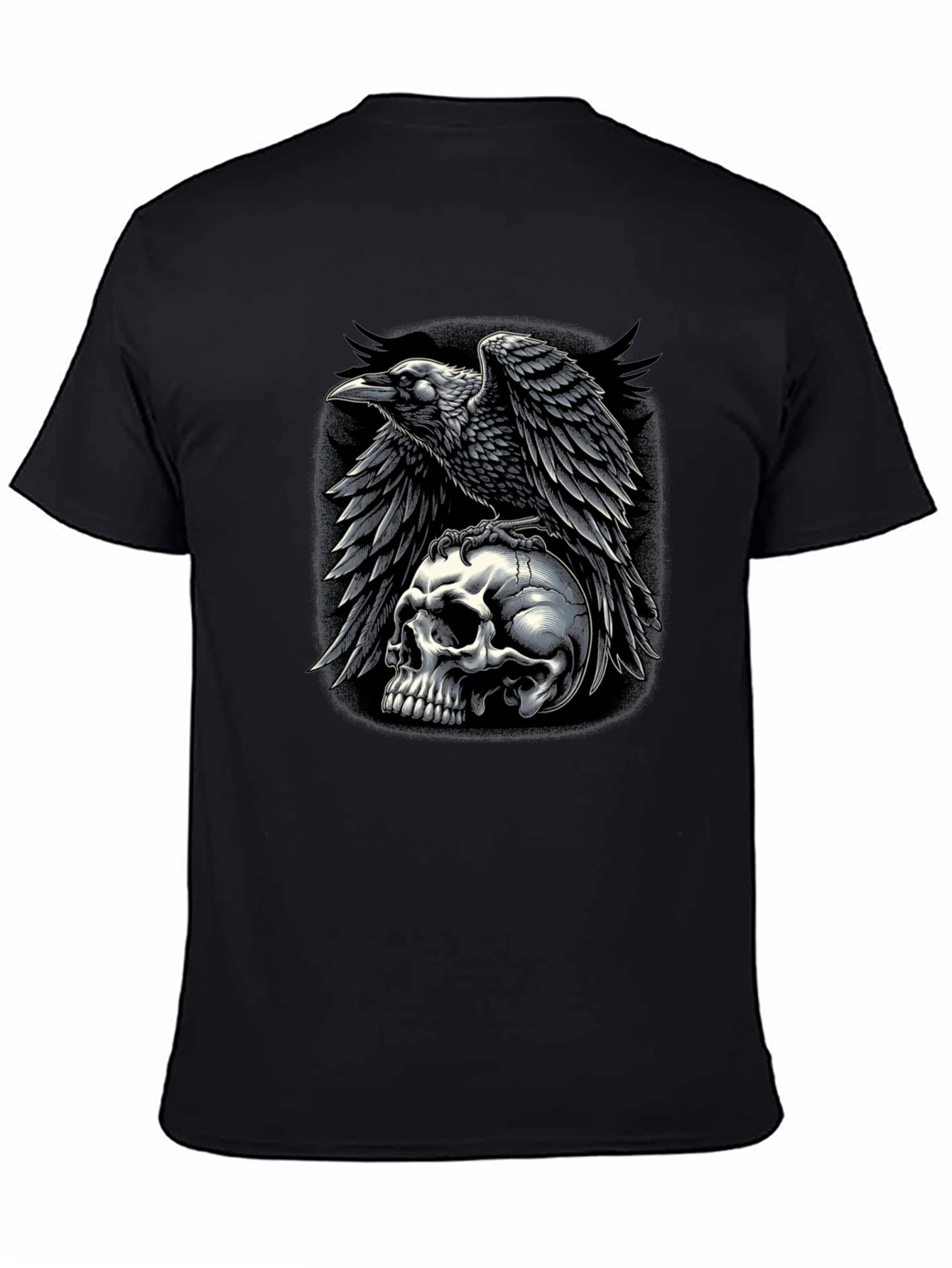 Raven Skull Graphic Tee - Dark Gothic Style T-Shirt