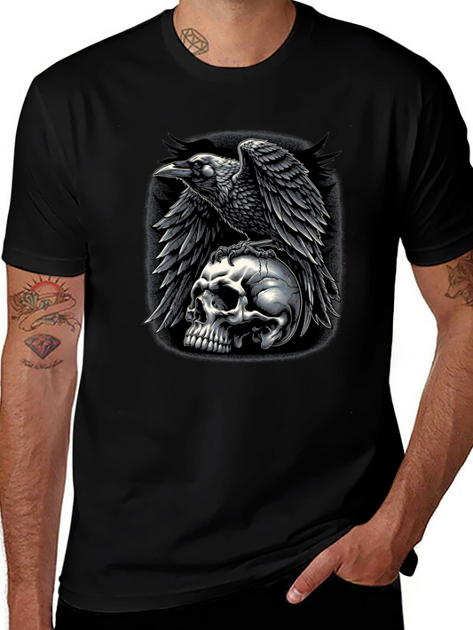 Raven Skull Graphic Tee - Dark Gothic Style T-Shirt