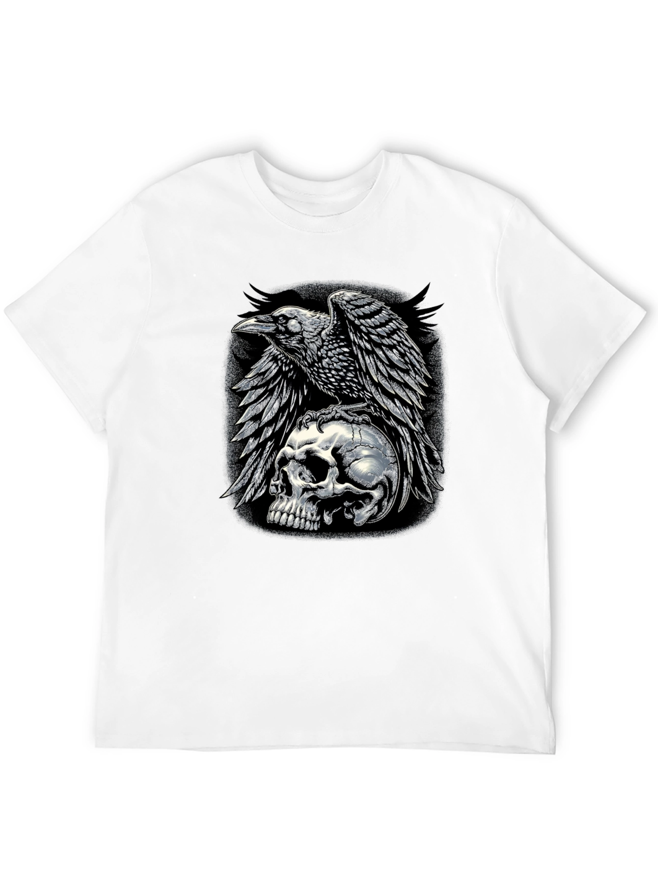 Raven Skull Graphic Tee - Dark Gothic Style T-Shirt