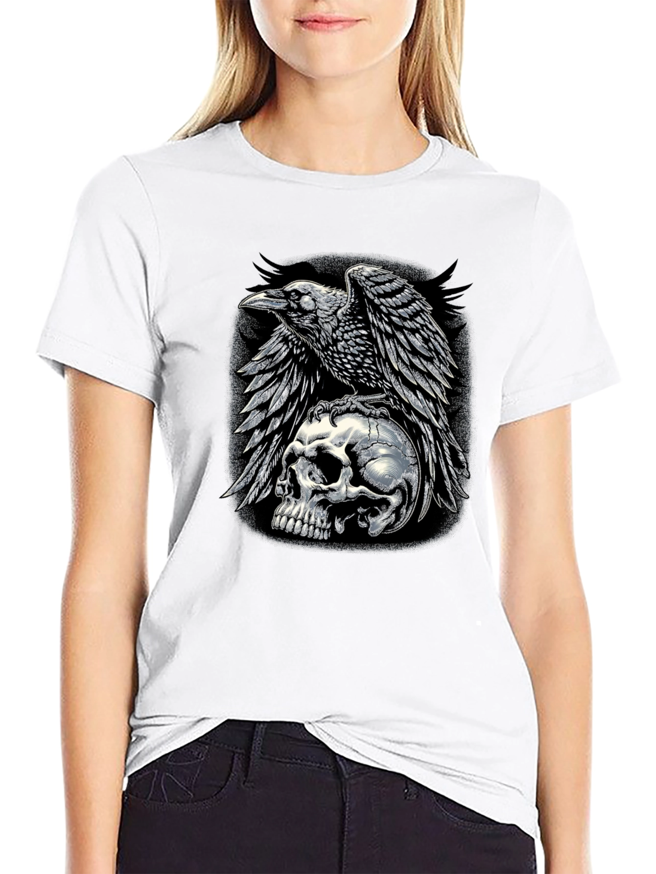 Raven Skull Graphic Tee - Dark Gothic Style T-Shirt
