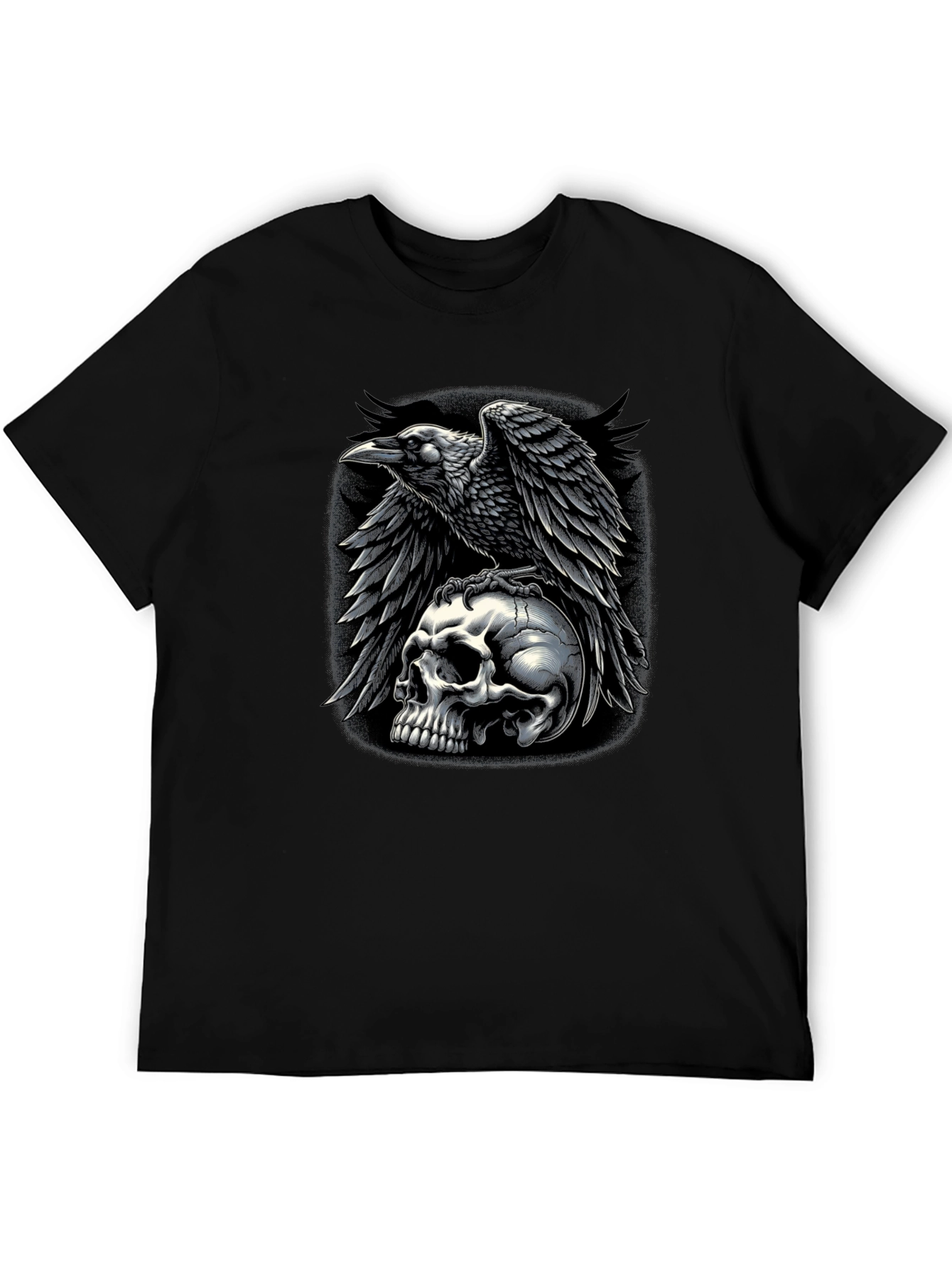 Raven Skull Graphic Tee - Dark Gothic Style T-Shirt