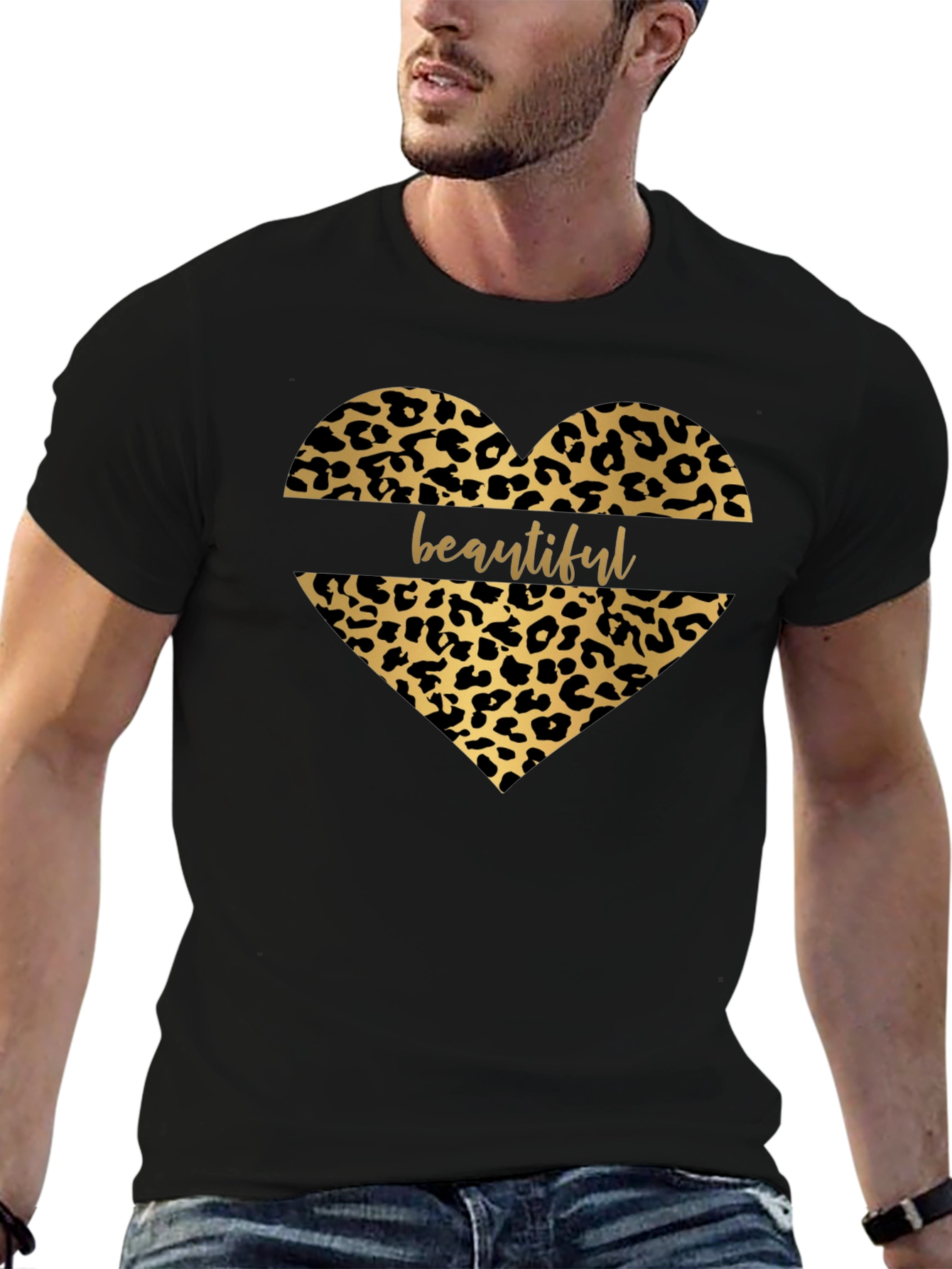Beautiful Leopard Print Heart Graphic T-Shirt