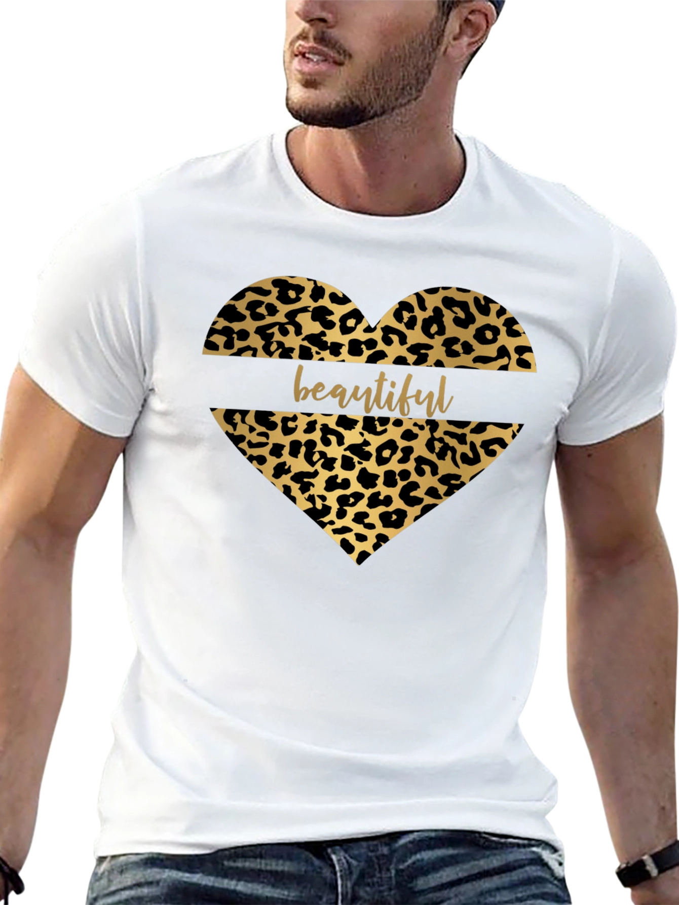 Beautiful Leopard Print Heart Graphic T-Shirt