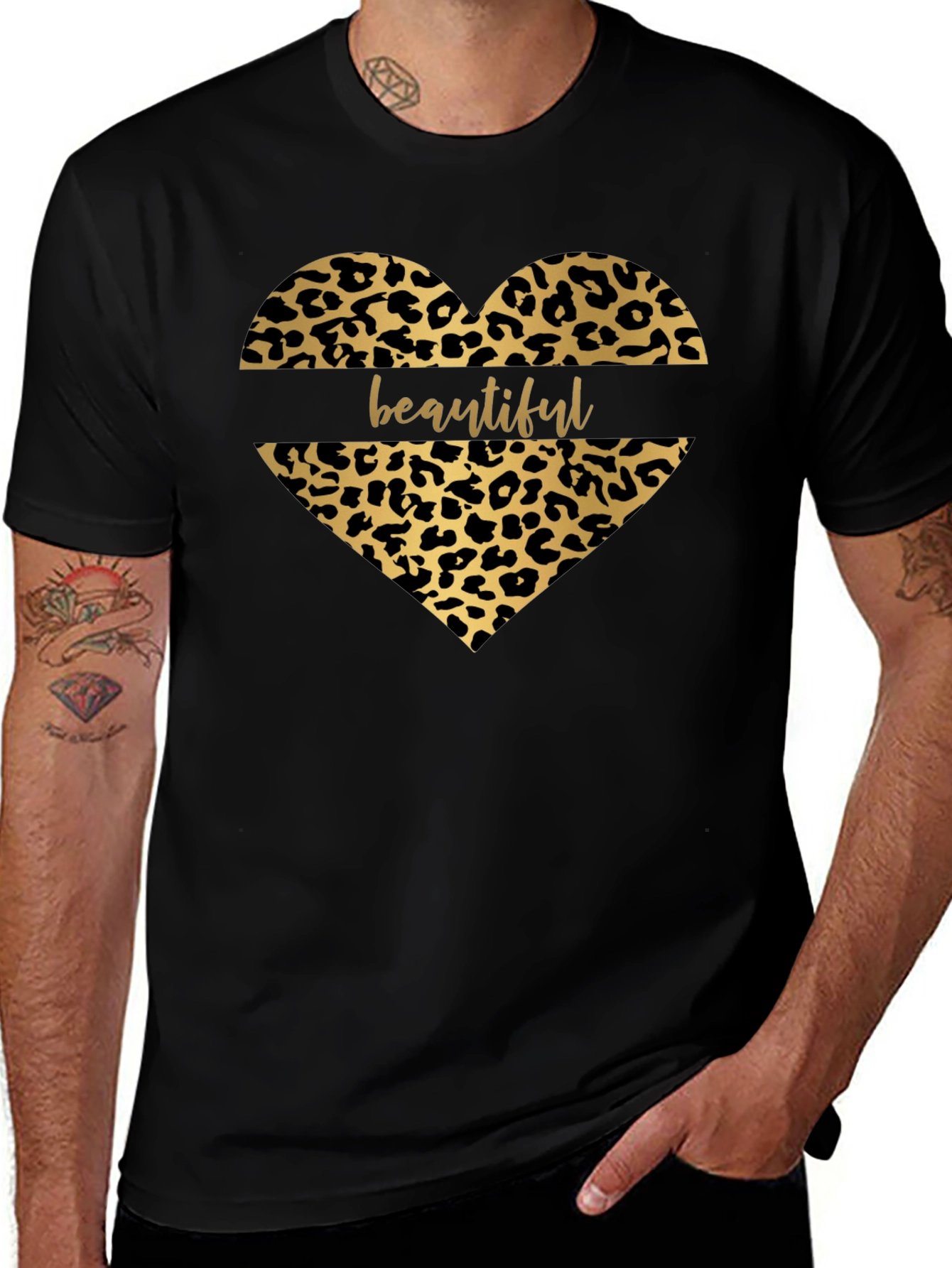 Beautiful Leopard Print Heart Graphic T-Shirt