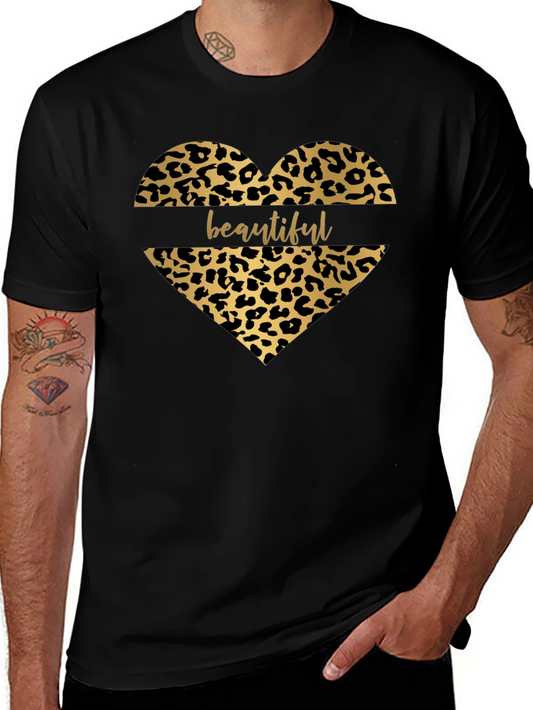 Beautiful Leopard Print Heart Graphic T-Shirt