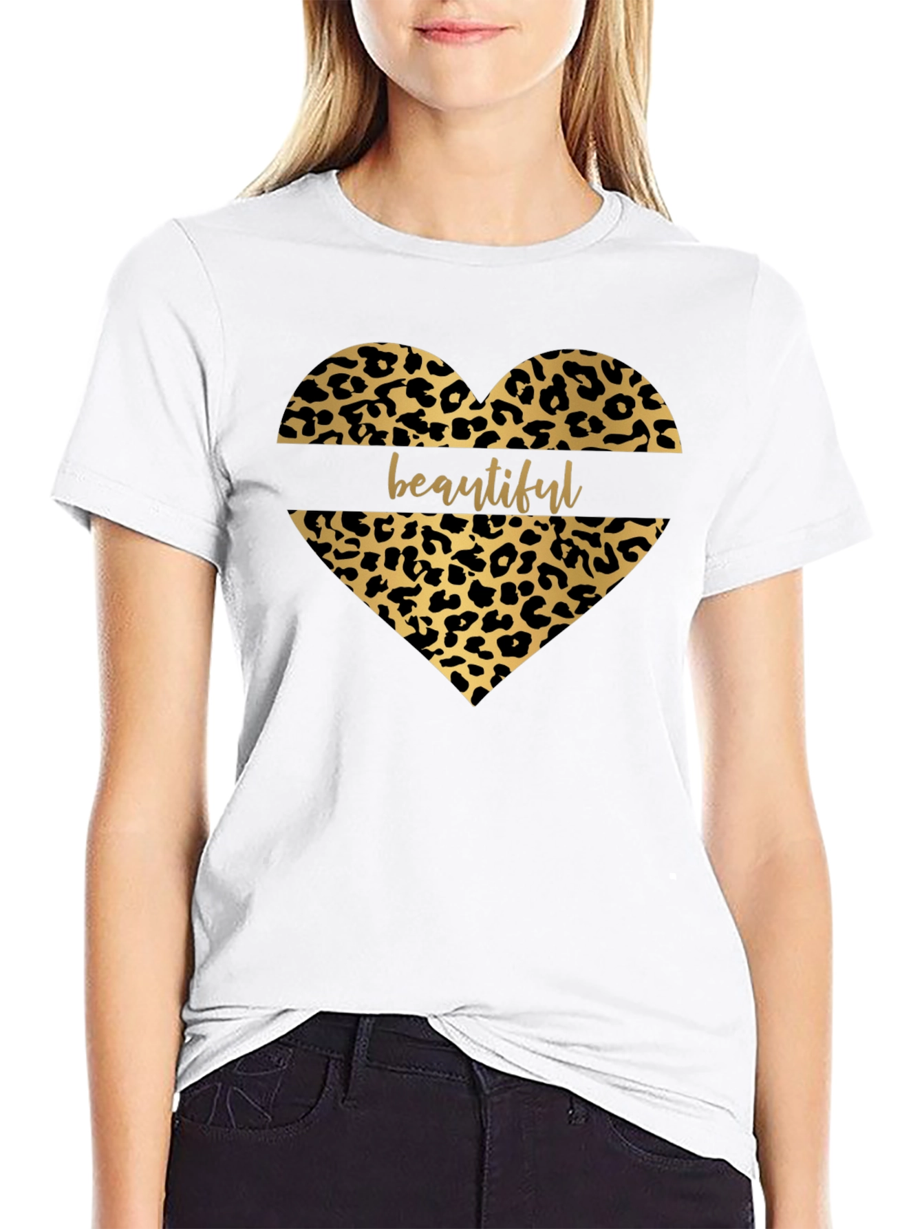 Beautiful Leopard Print Heart Graphic T-Shirt