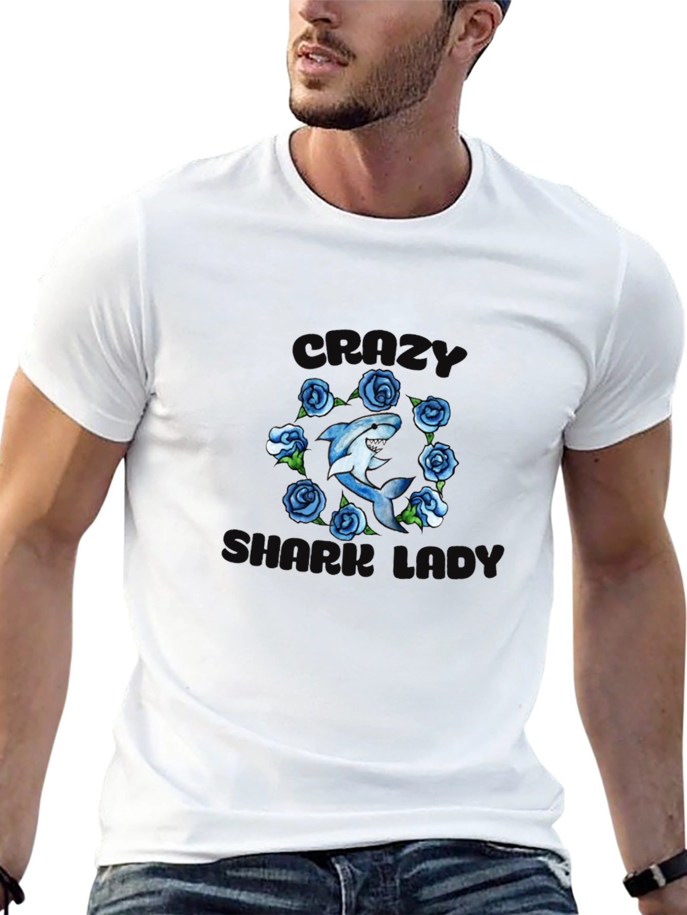 Crazy Shark Girl T-Shirt - Floral Design