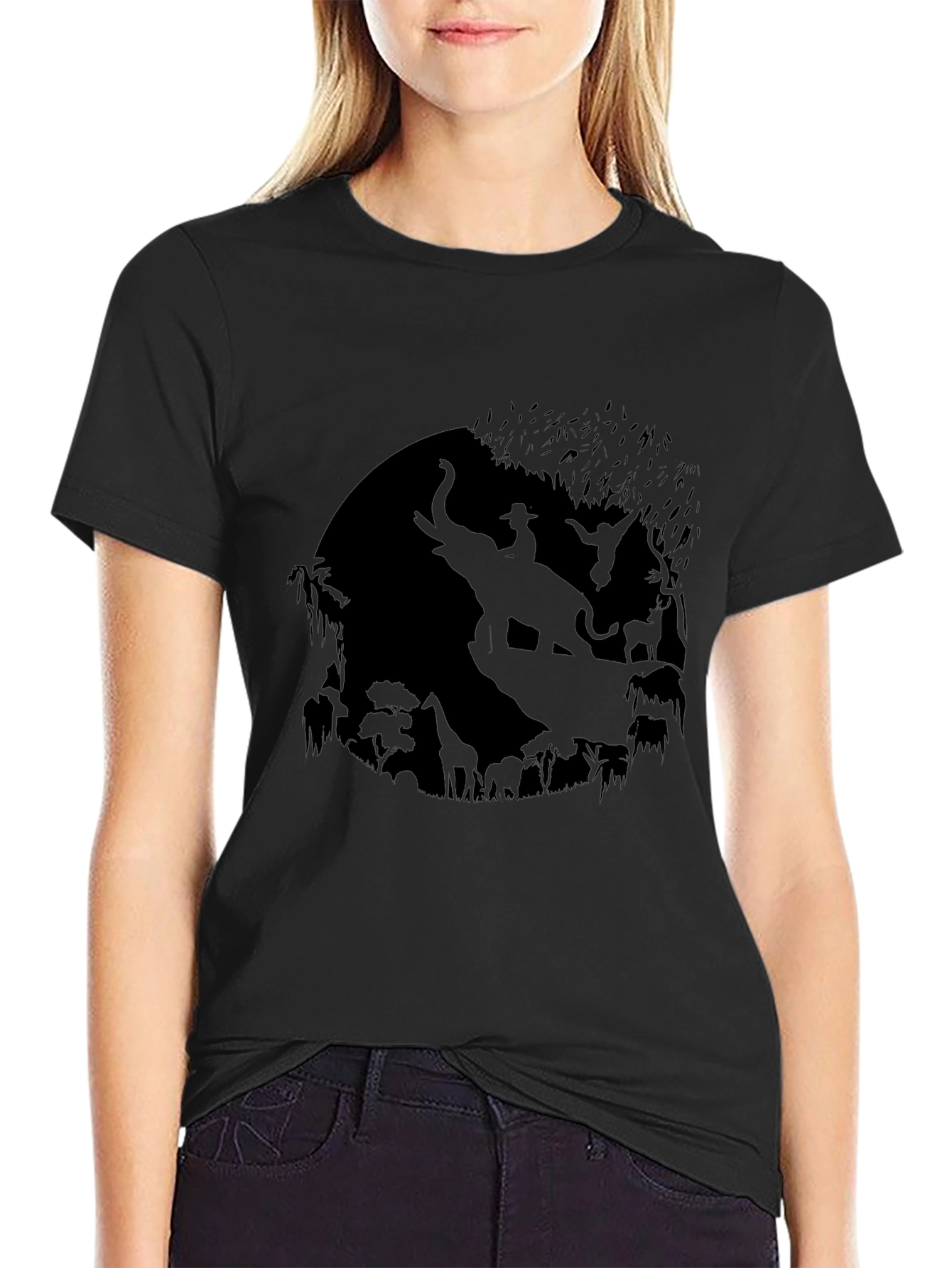 Mens Black T-Shirt with Animal Silhouette Design