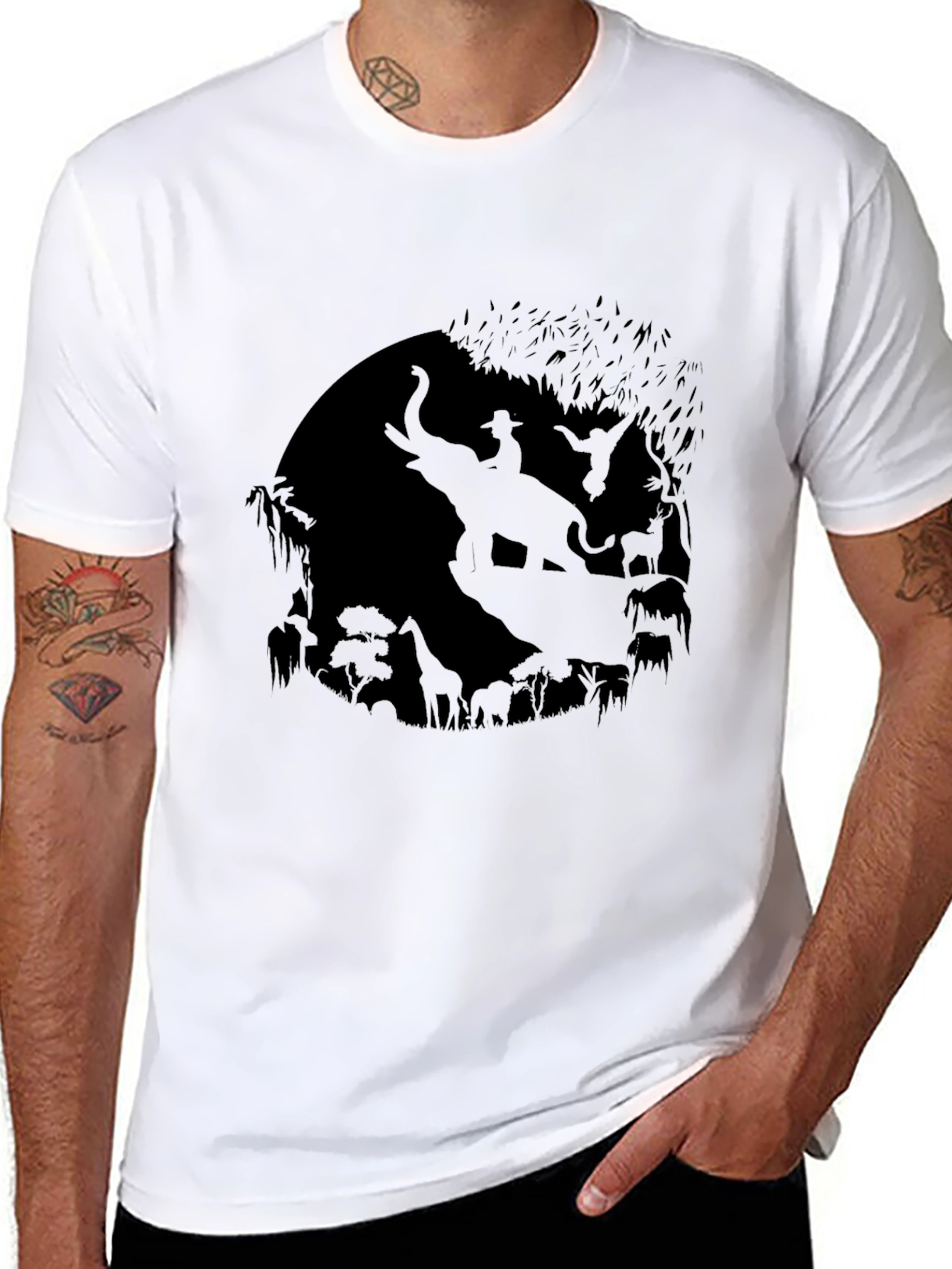 Mens Black T-Shirt with Animal Silhouette Design