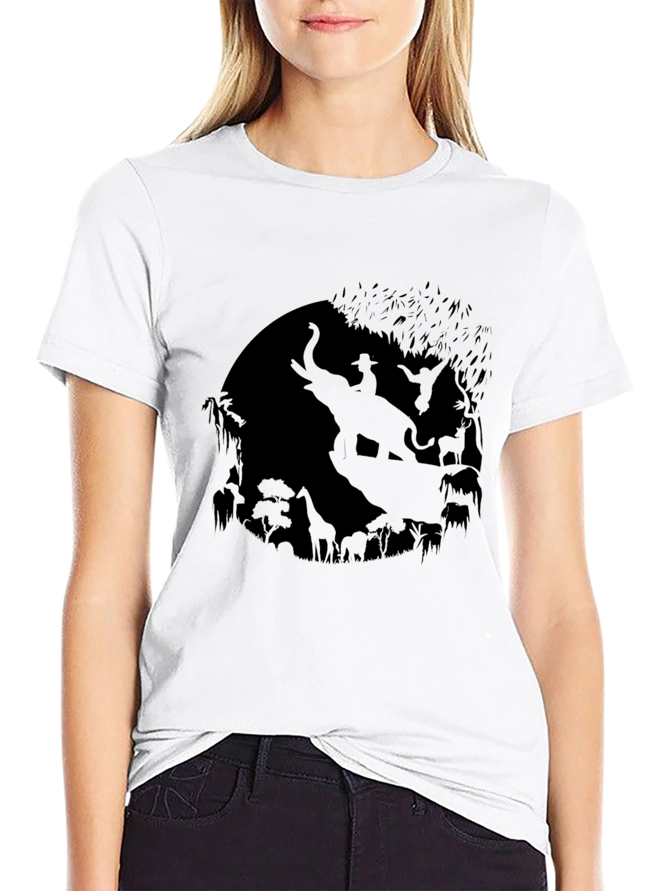 Mens Black T-Shirt with Animal Silhouette Design