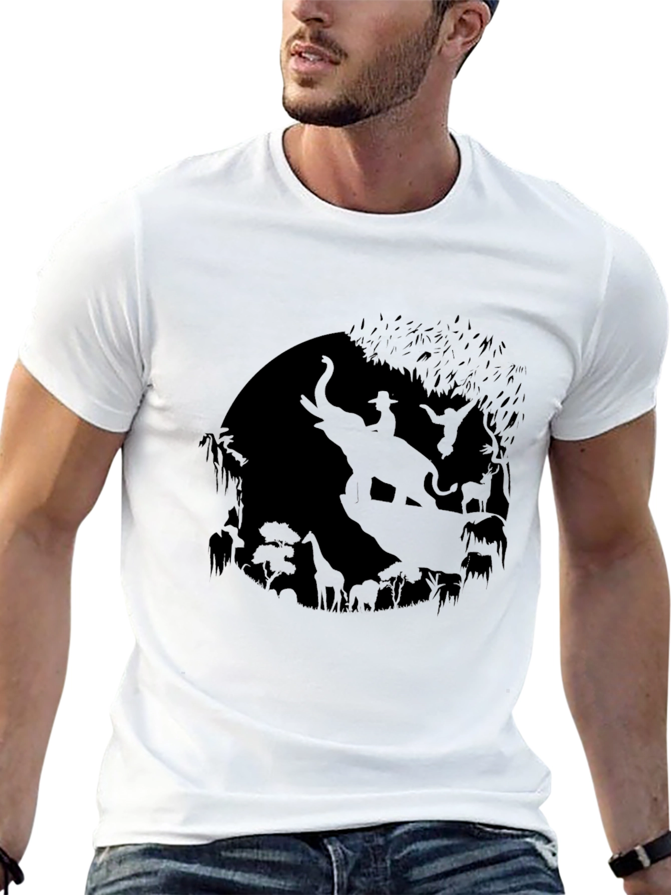 Mens Black T-Shirt with Animal Silhouette Design