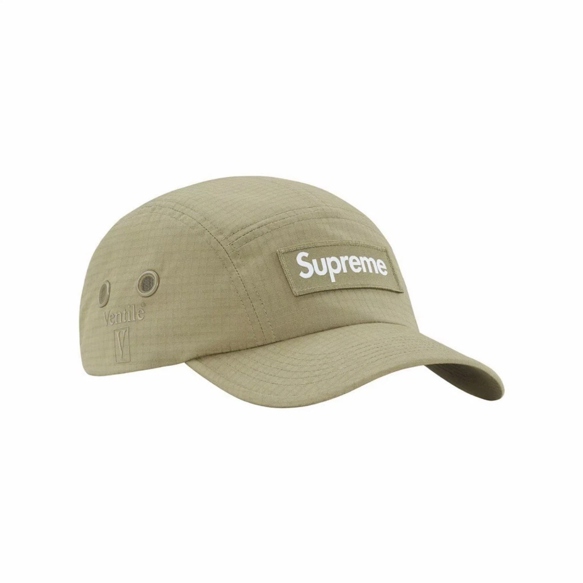 Ventile Fabric 5 Panel Camp Cap, Khaki Water-Resistant Street Hat Adjustable Strap