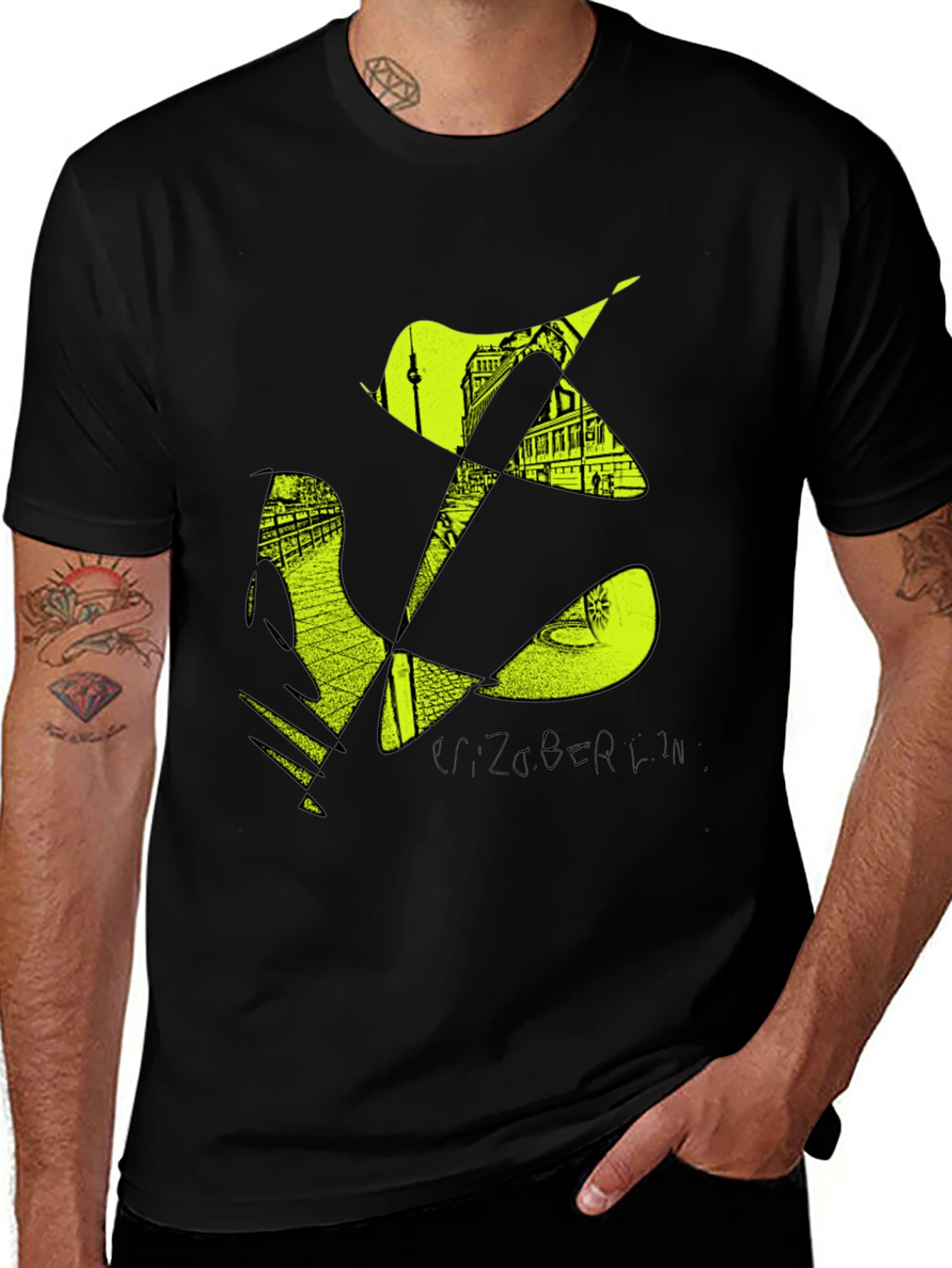 Stylish Mens Black T-Shirt with Berlin Graphic Design