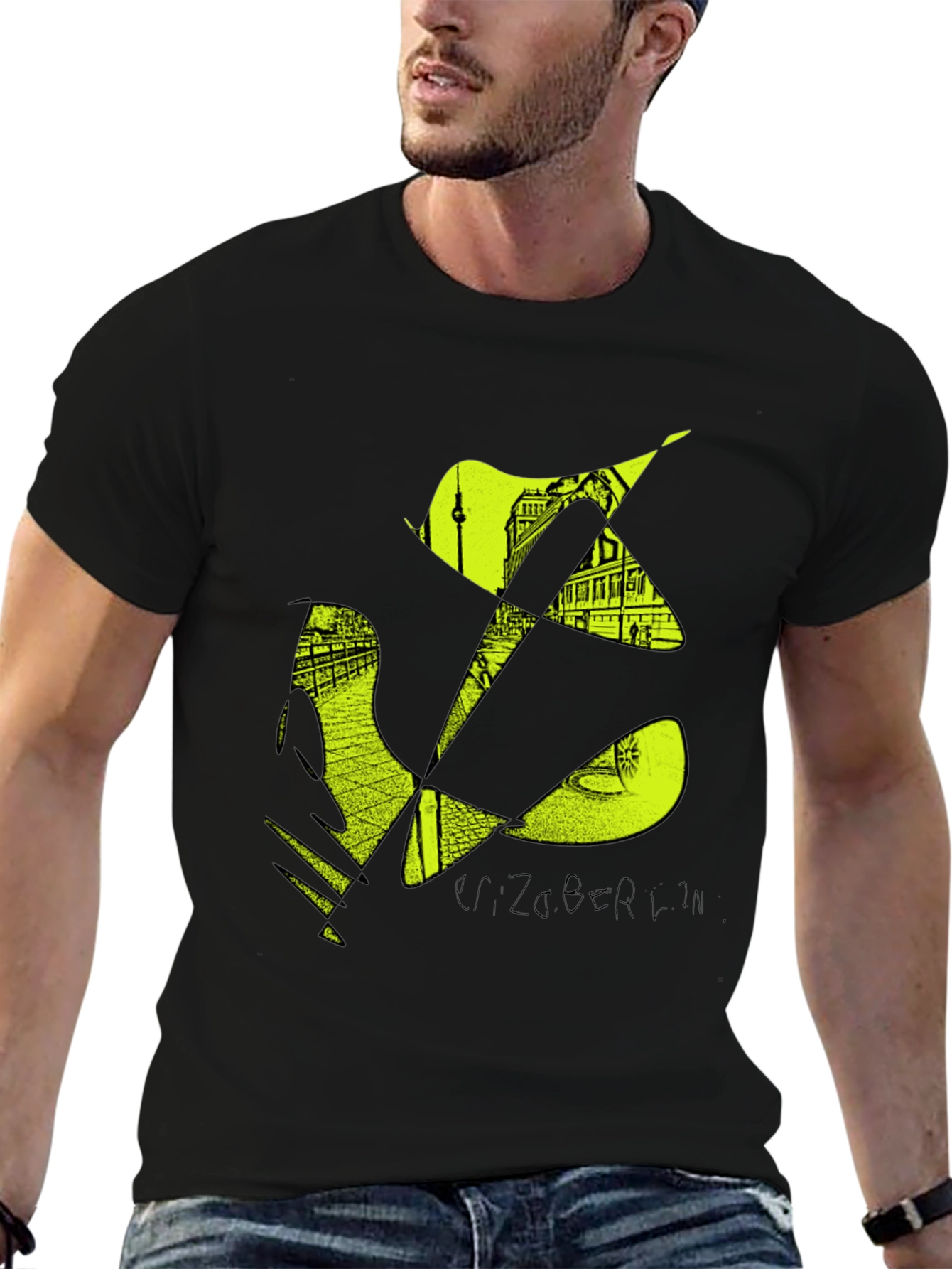 Stylish Mens Black T-Shirt with Berlin Graphic Design