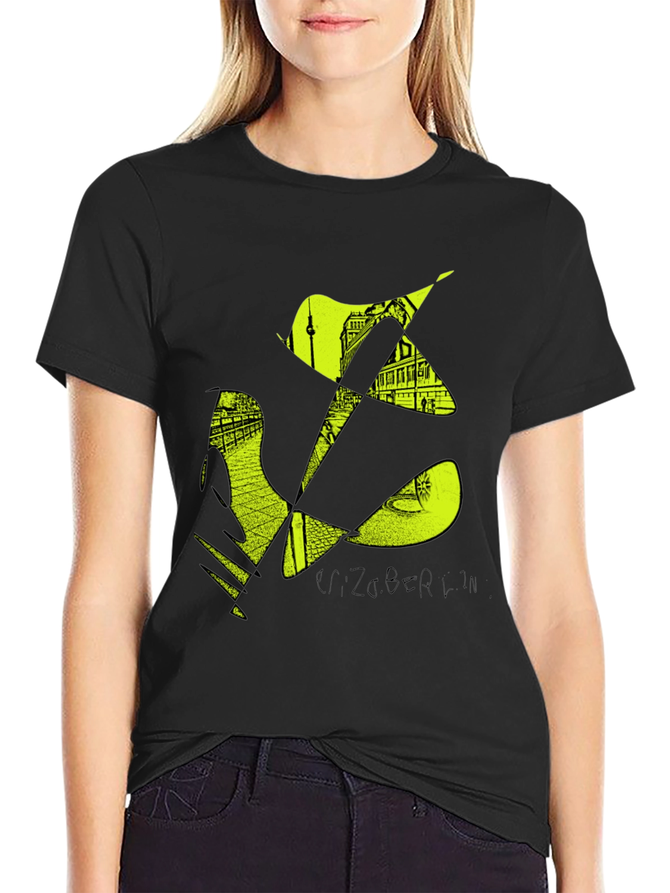 Stylish Mens Black T-Shirt with Berlin Graphic Design