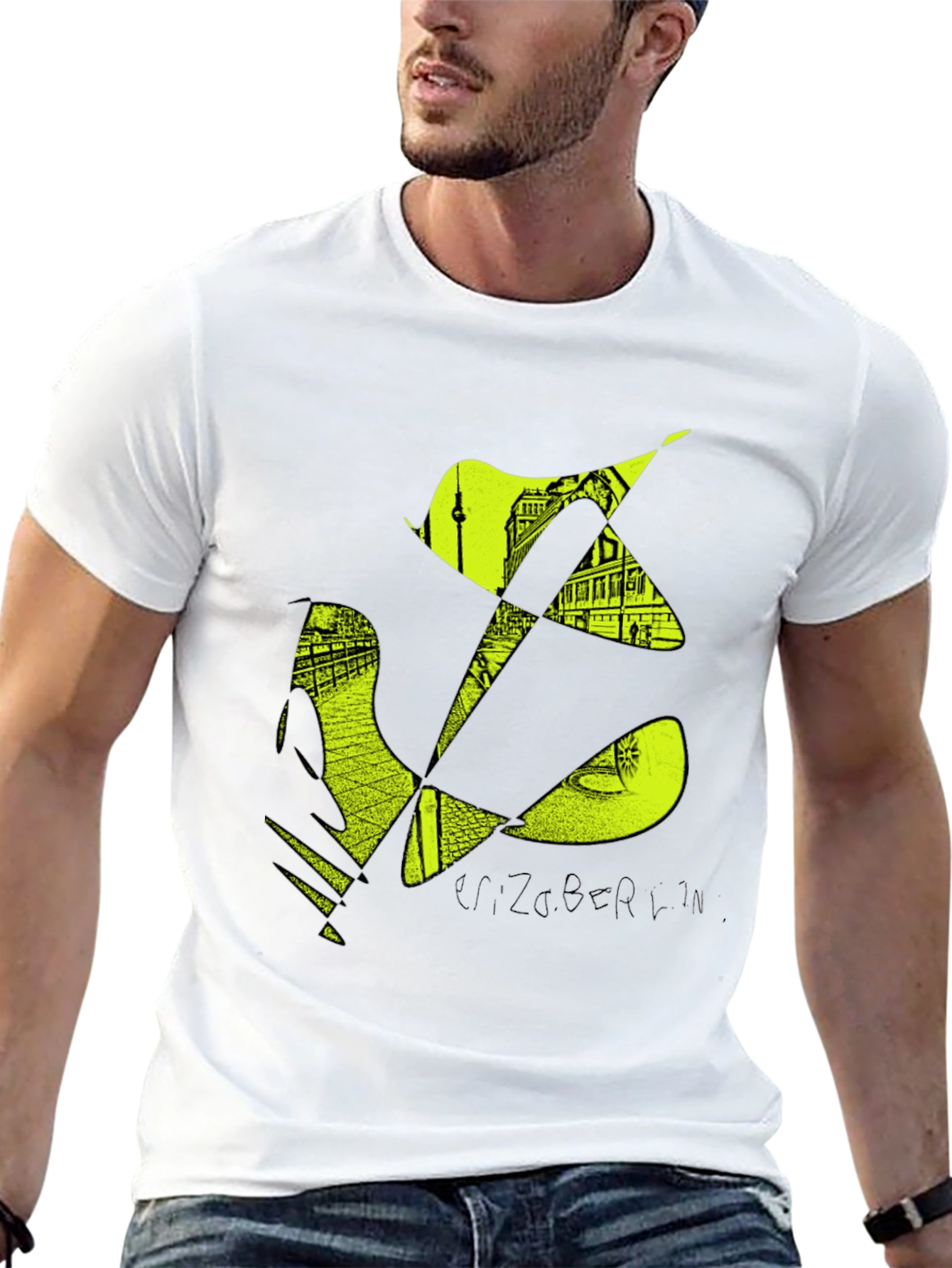Stylish Mens Black T-Shirt with Berlin Graphic Design