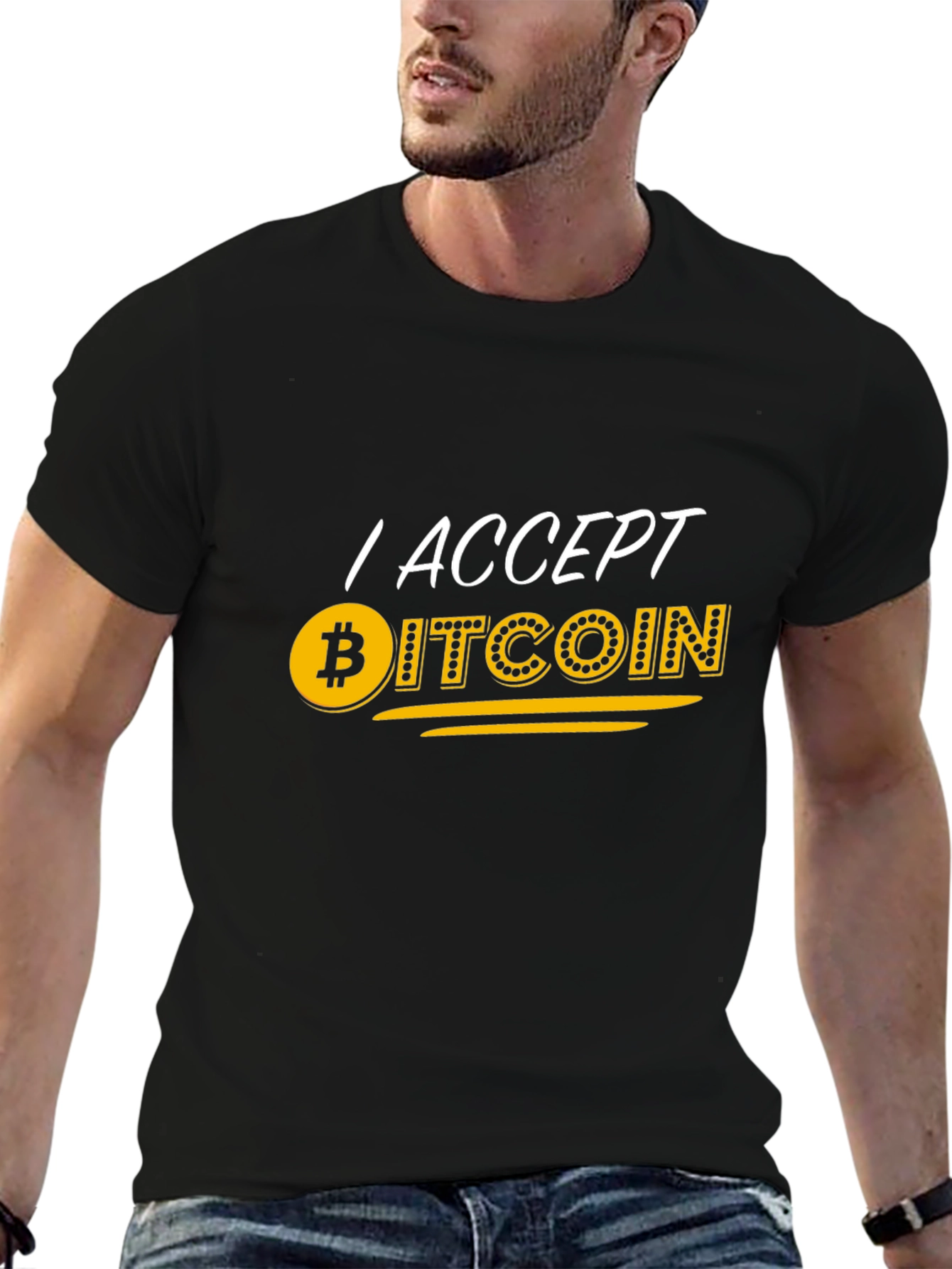 I Accept Bitcoin Black T-Shirt - Crypto Currency Tee