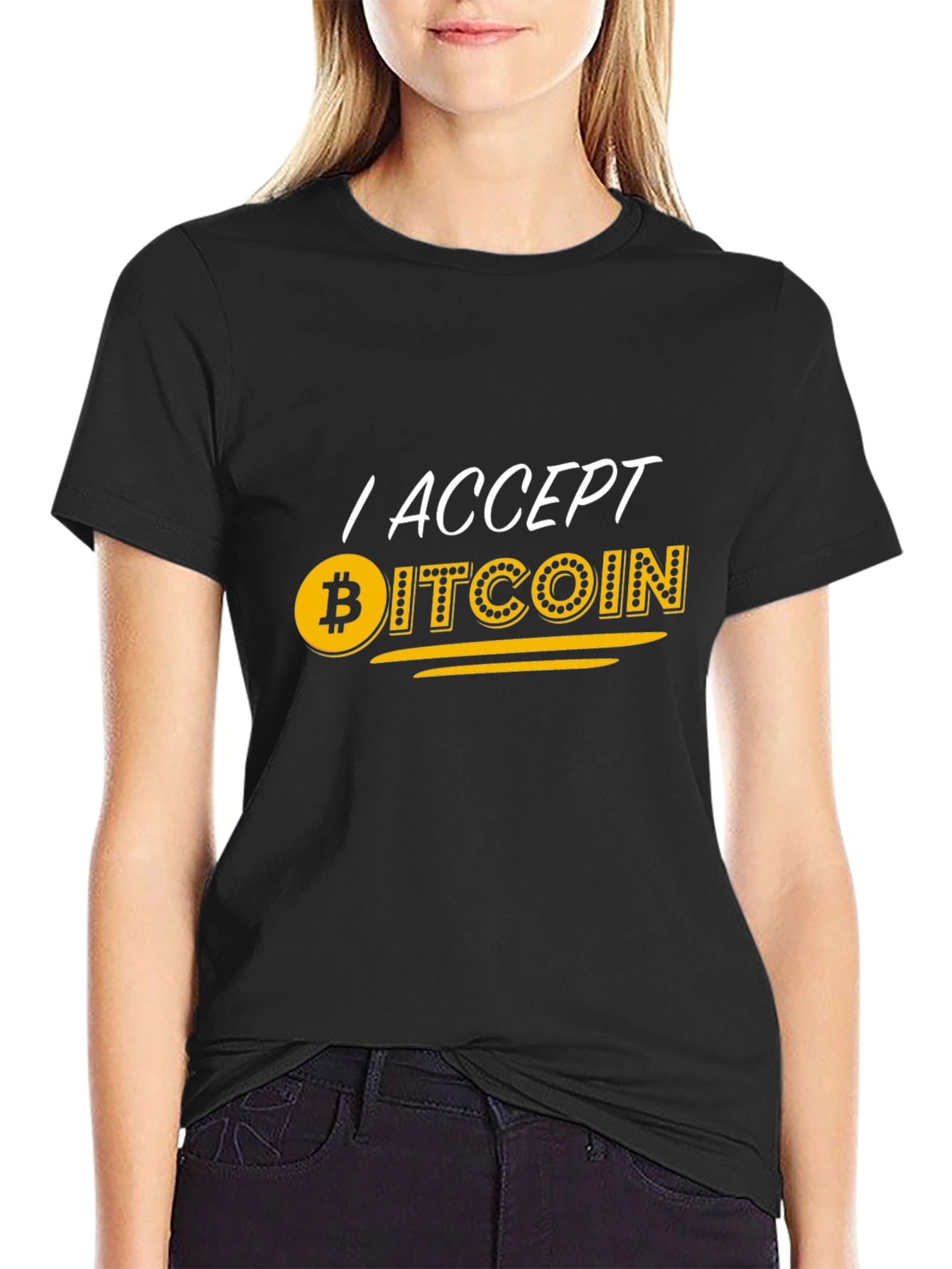 I Accept Bitcoin Black T-Shirt - Crypto Currency Tee
