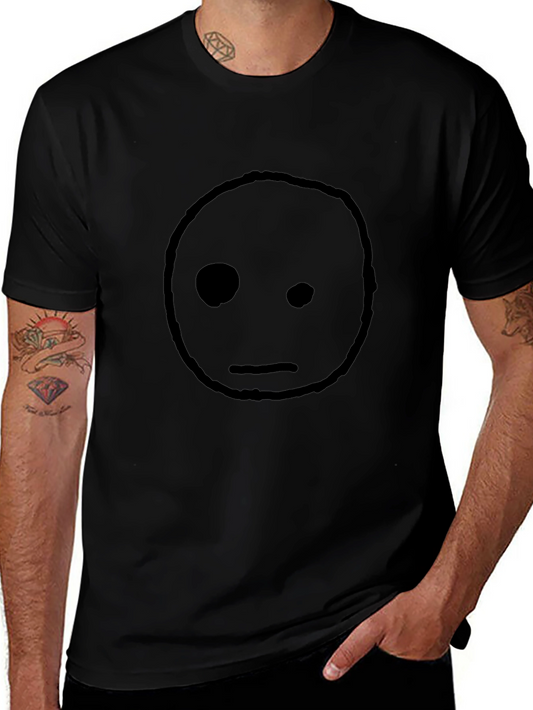 Mens Black Graphic Tee - Minimalist Face Design