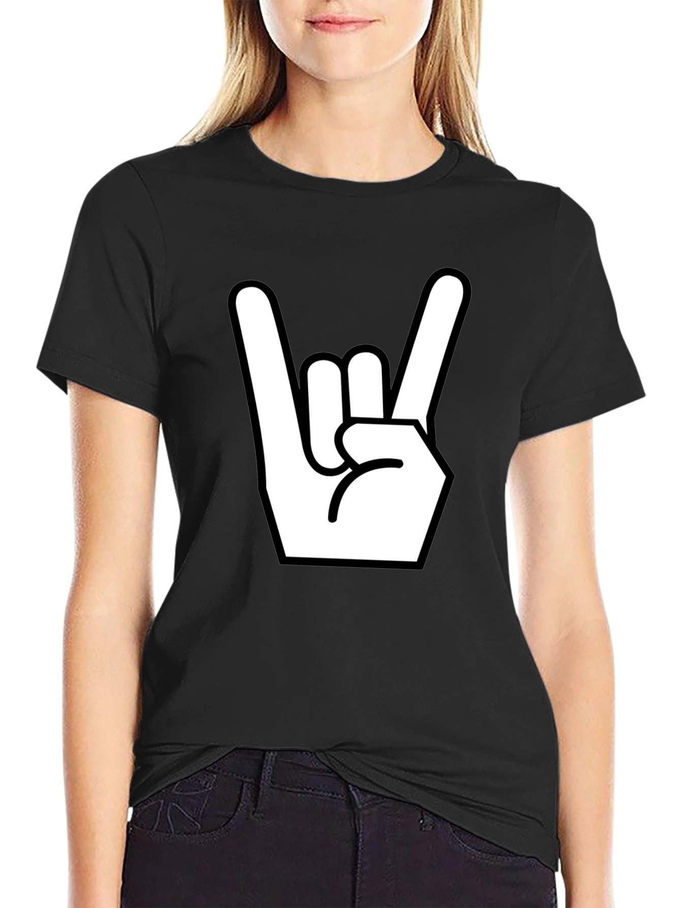 Rock On Hand Graphic Black T-Shirt
