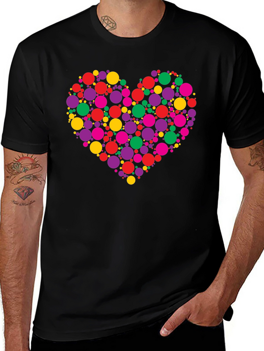 Colorful Dot Heart Graphic Black T-Shirt