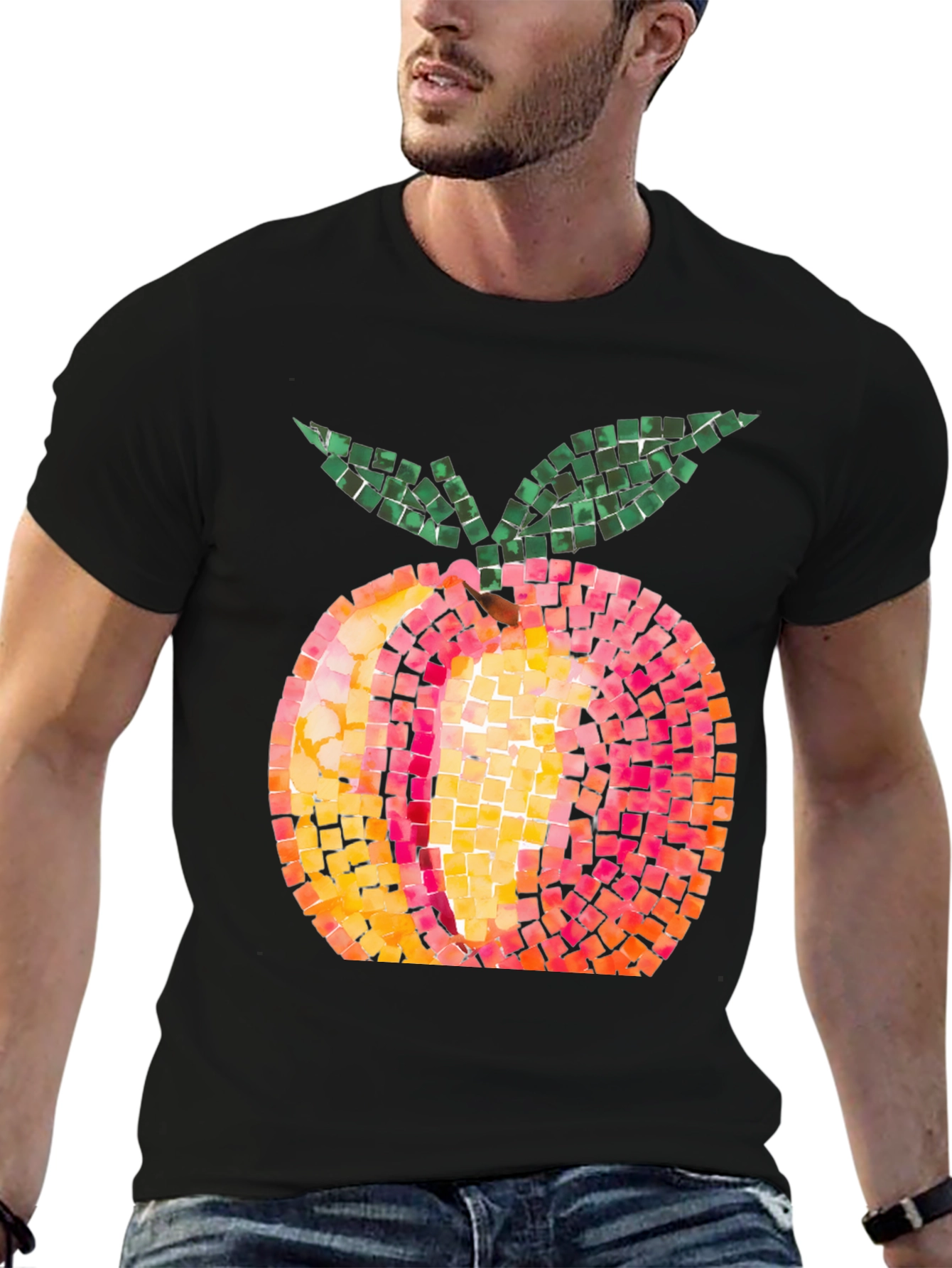 Peach Mosaic Graphic Tee - Unique Fruit Design T-Shirt