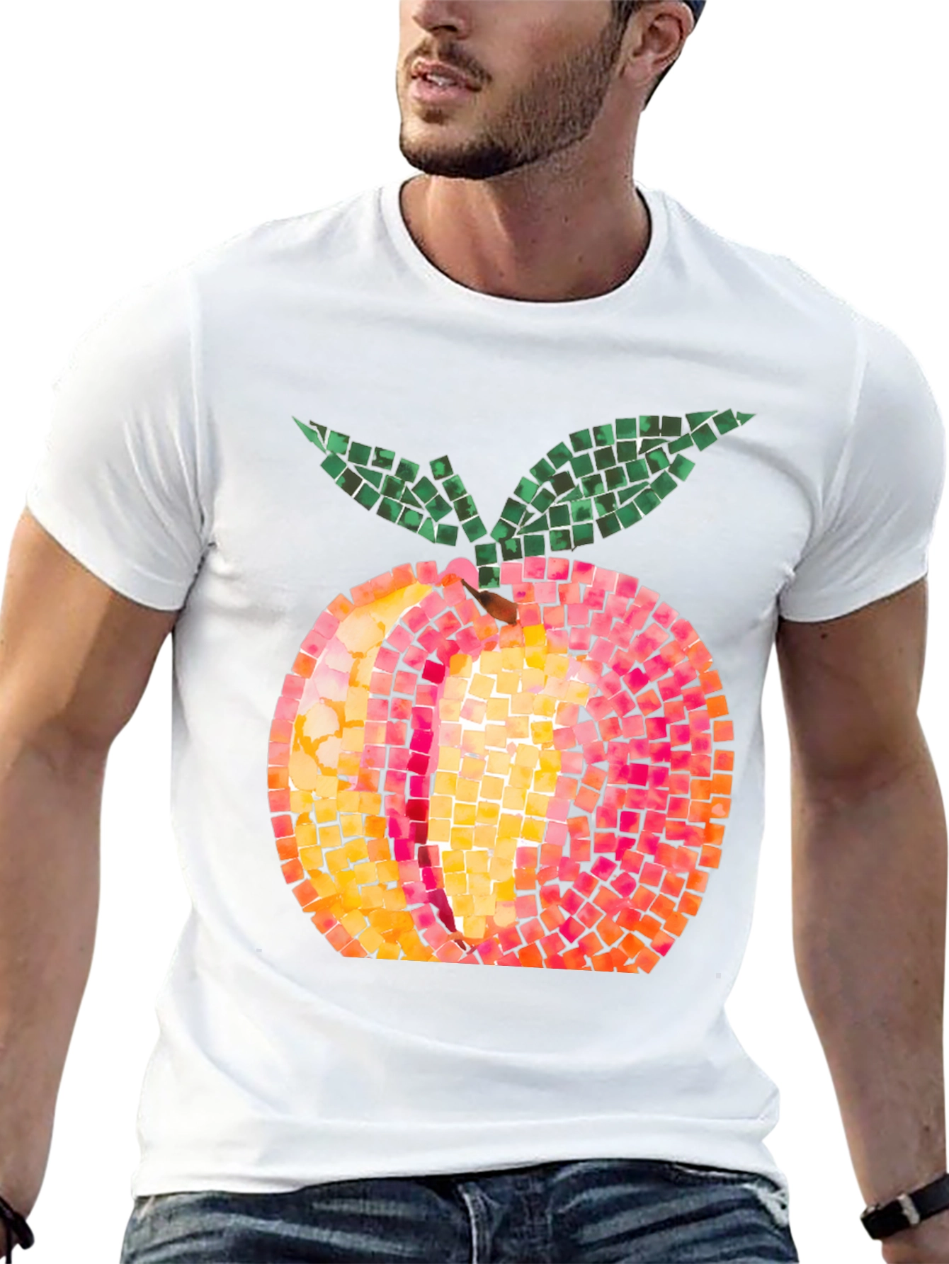 Peach Mosaic Graphic Tee - Unique Fruit Design T-Shirt