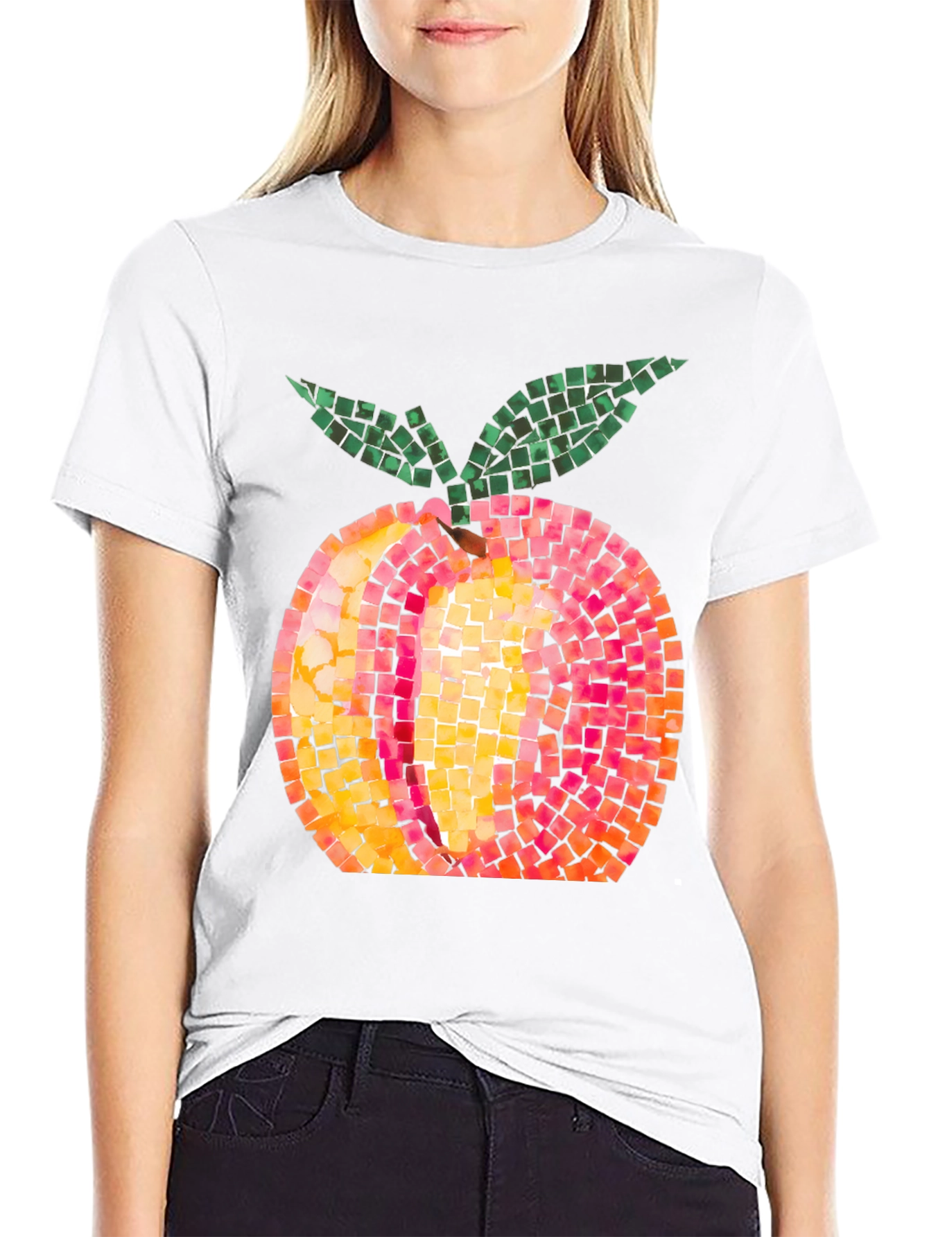 Peach Mosaic Graphic Tee - Unique Fruit Design T-Shirt