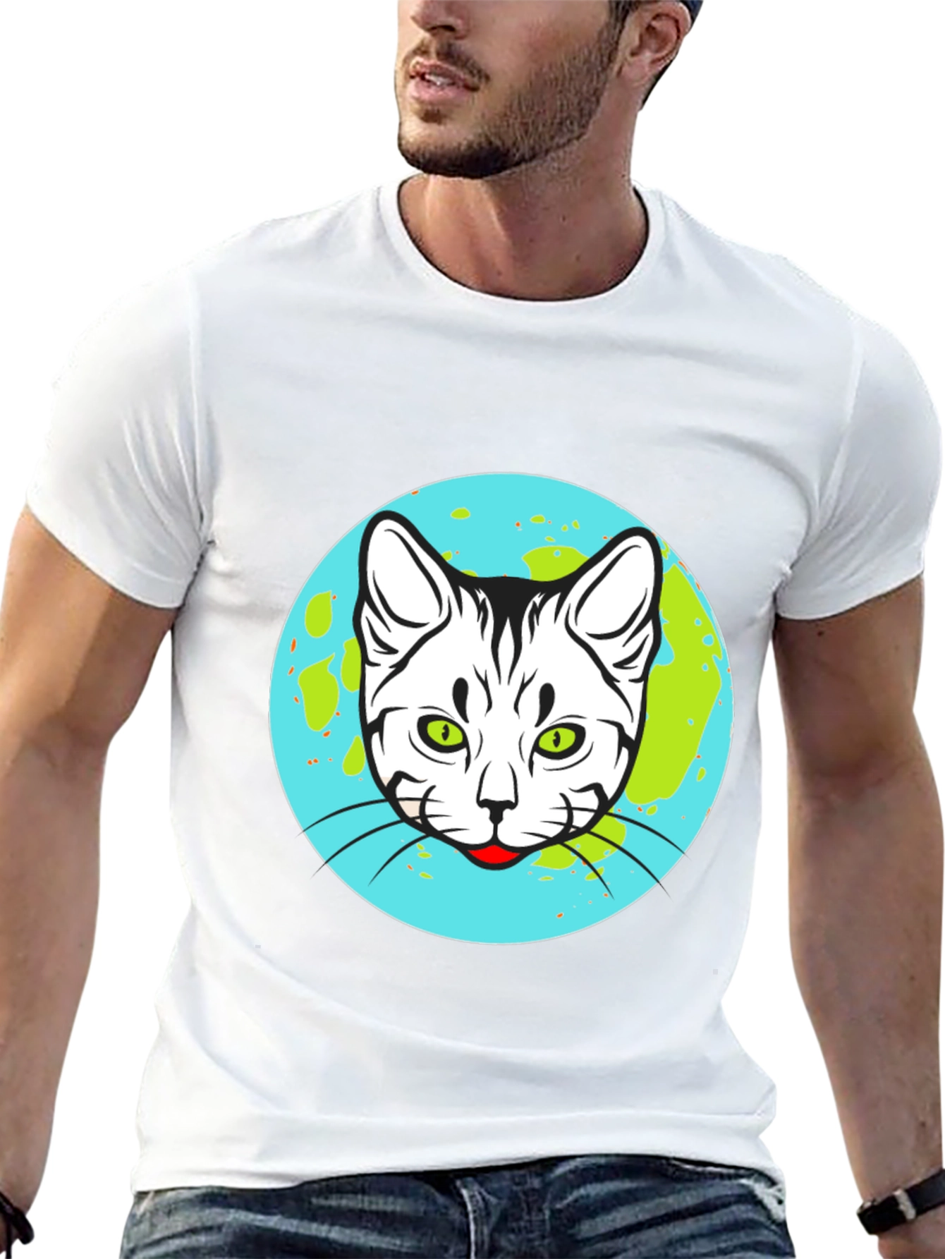 Cat Earth Graphic Tee - Black Cotton T-Shirt