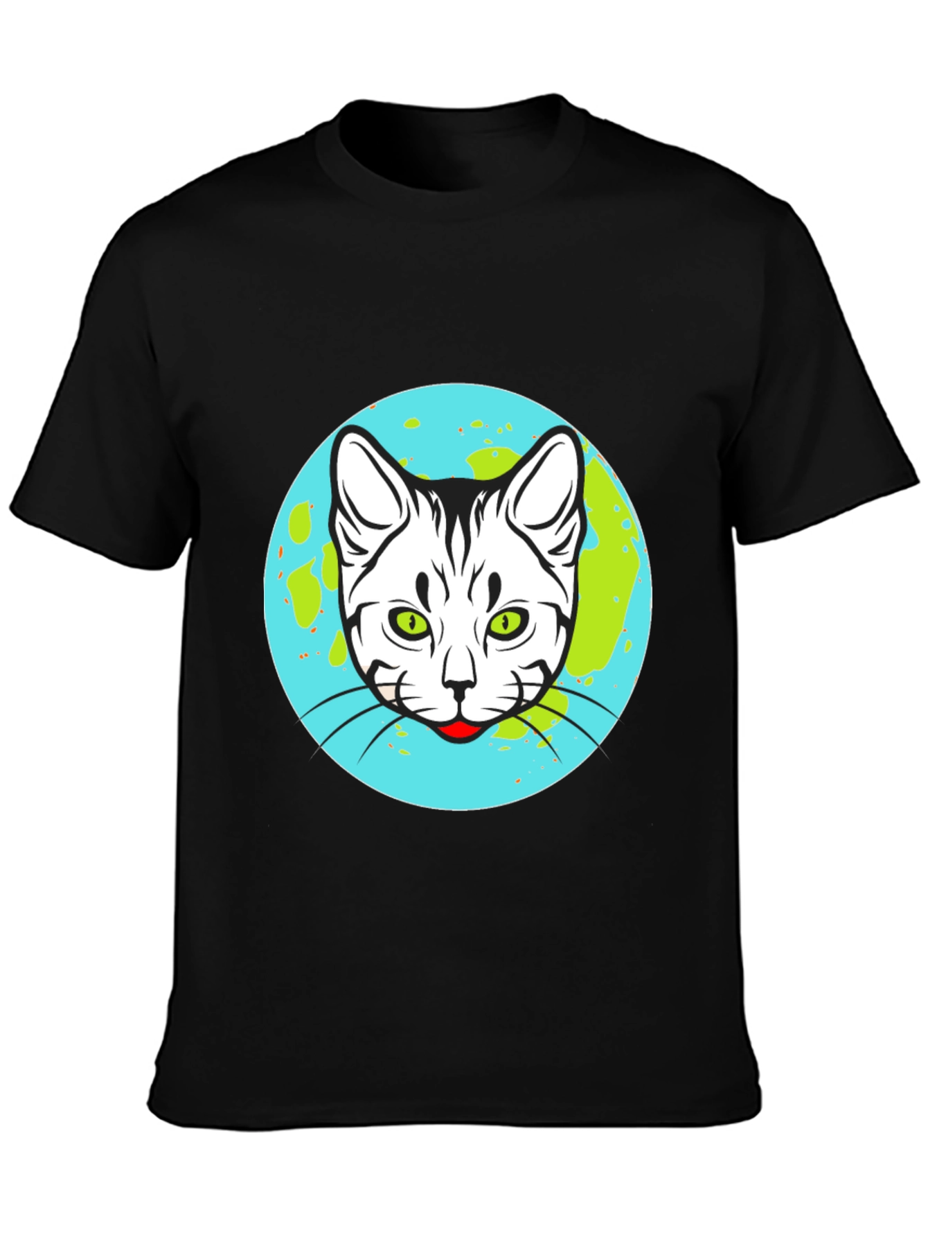 Cat Earth Graphic Tee - Black Cotton T-Shirt