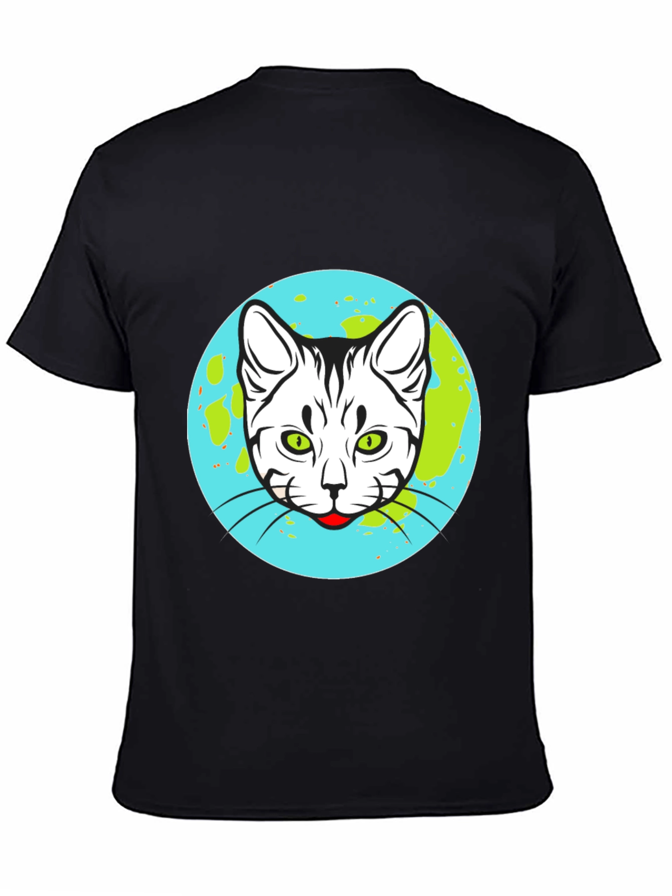 Cat Earth Graphic Tee - Black Cotton T-Shirt