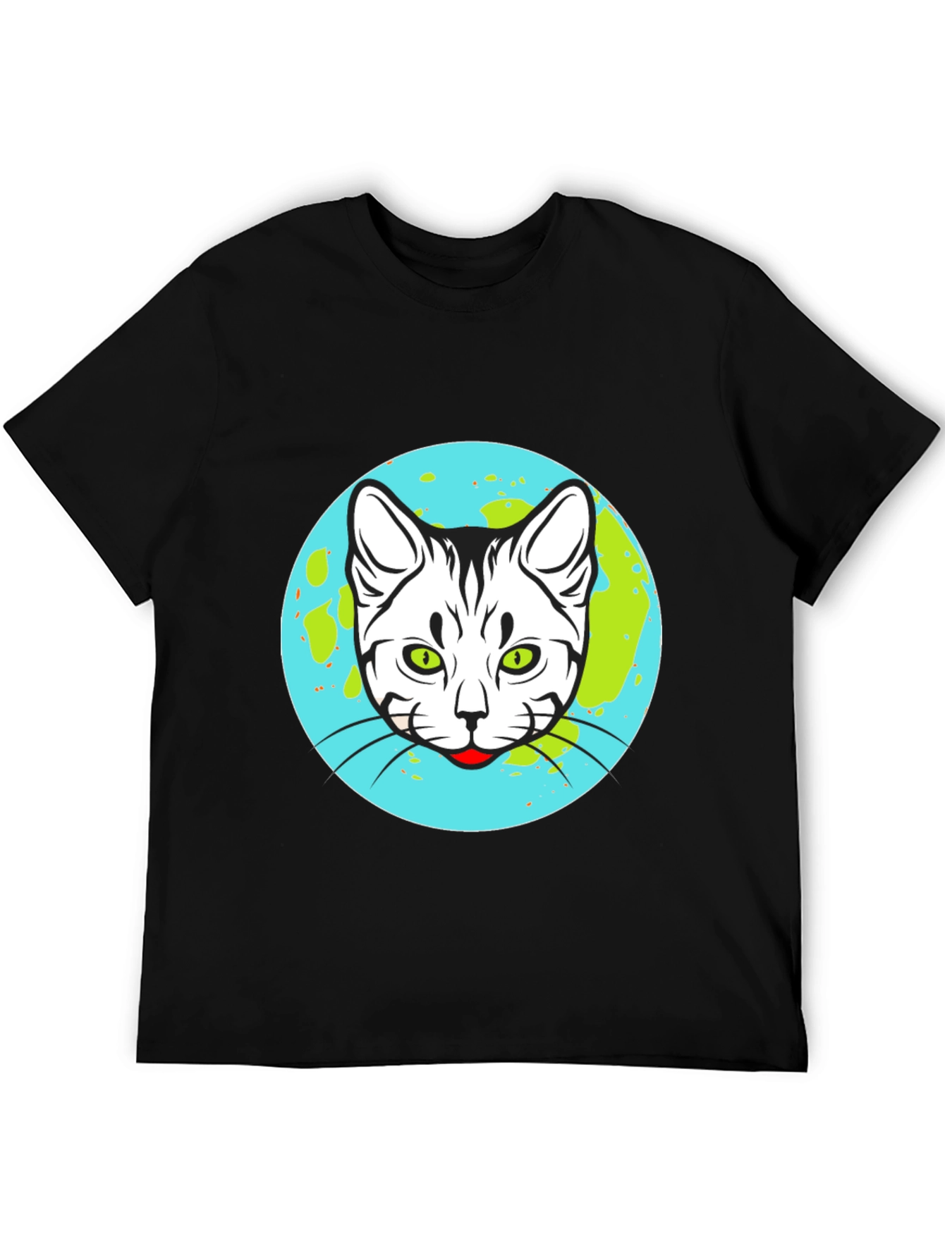 Cat Earth Graphic Tee - Black Cotton T-Shirt