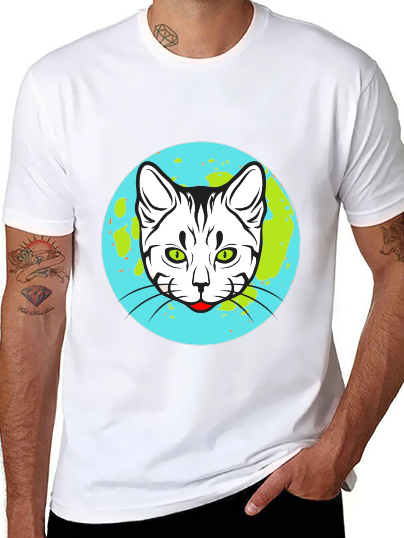 Cat Earth Graphic Tee - Black Cotton T-Shirt